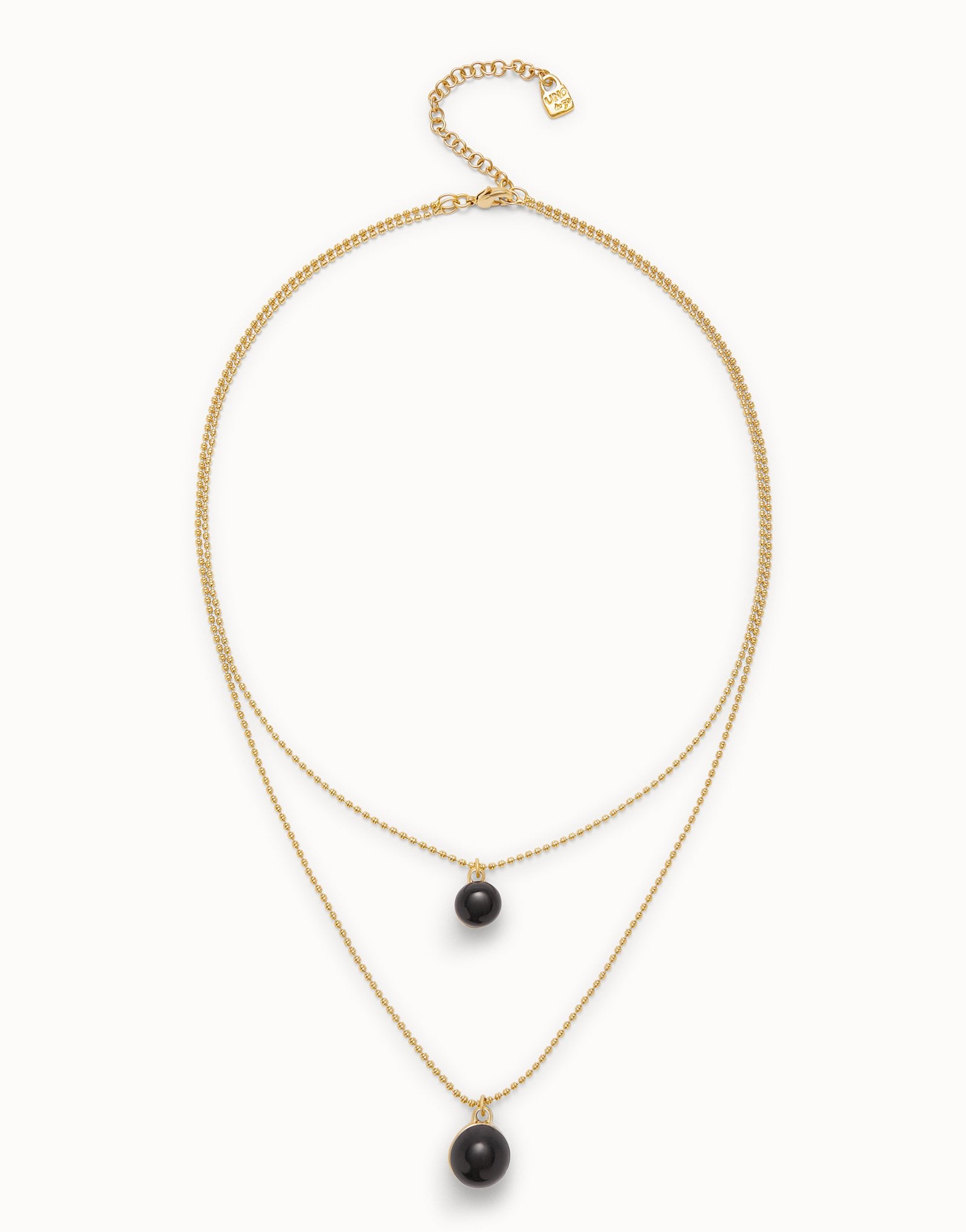 Multi-layer pendant link necklace with black murano glass