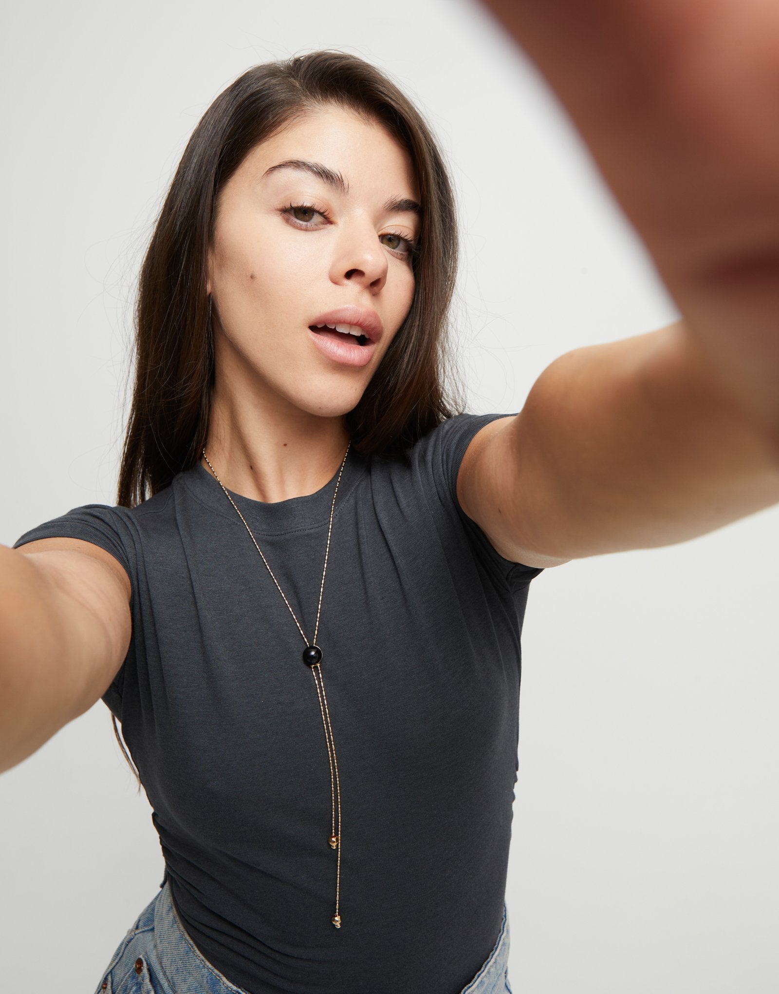 Long pendant  necklace with central black murano glass