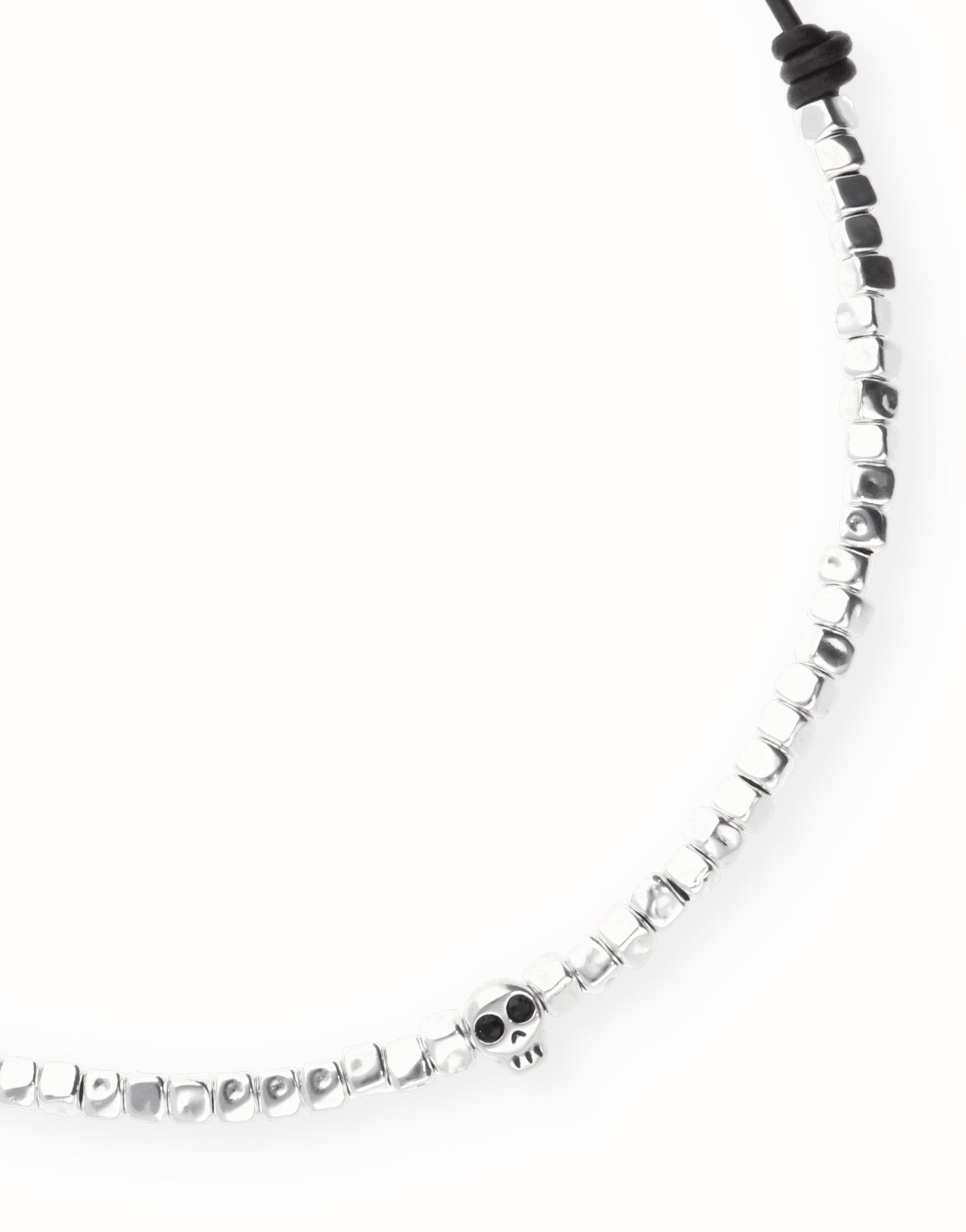 Leather necklace with beads and skull detail