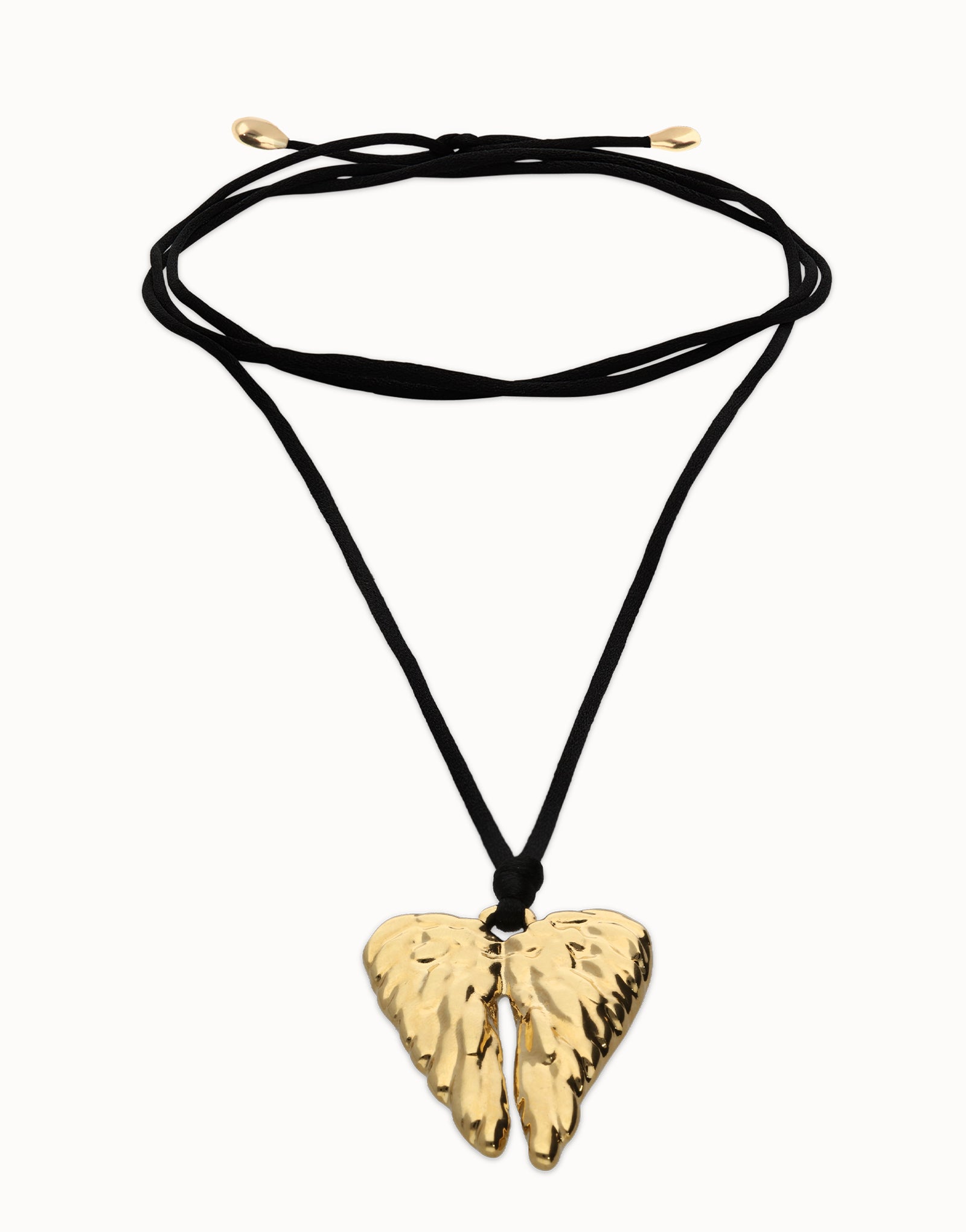 Long silk cord necklace with wing detail