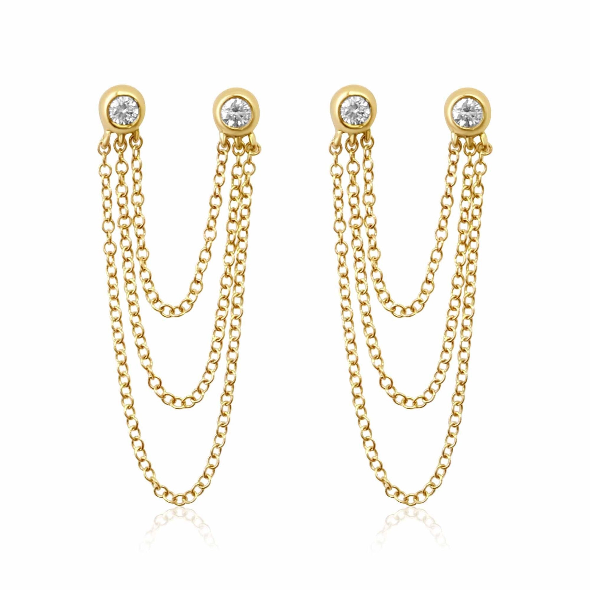 Gold Diamond Bezel Multi Chain Connecting Earring