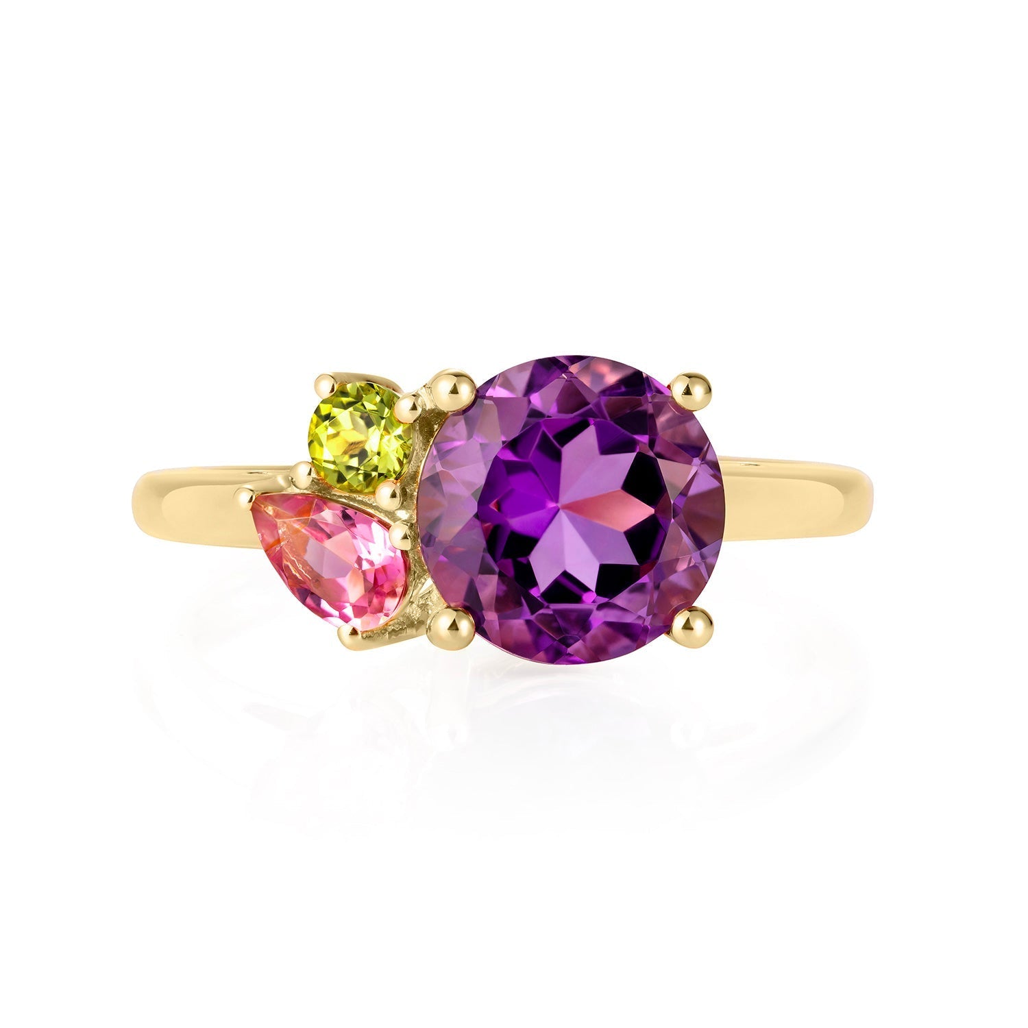 Purple Amethyst Gold Cluster Ring