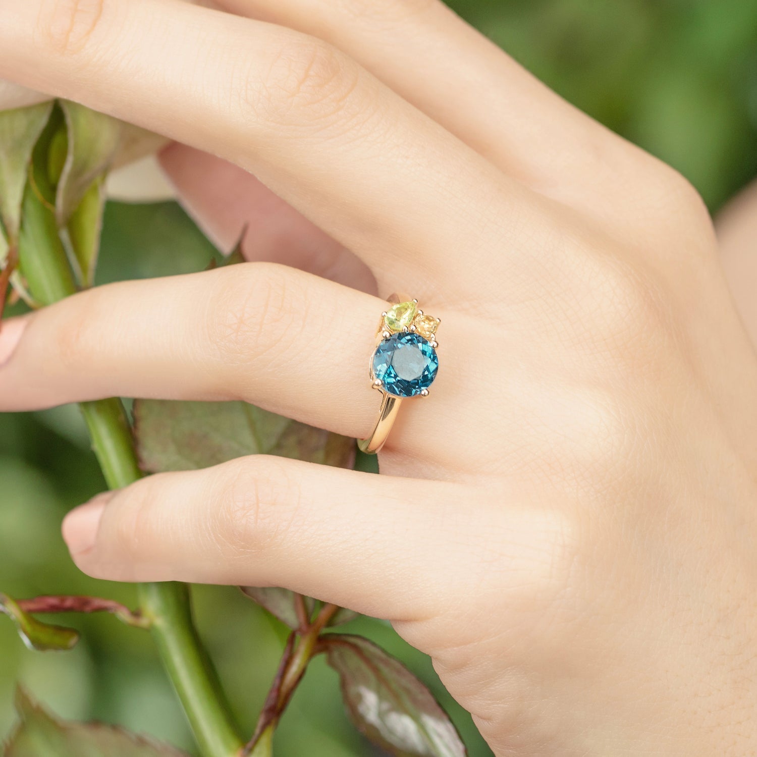 Teal Topaz Gold Cluster Ring