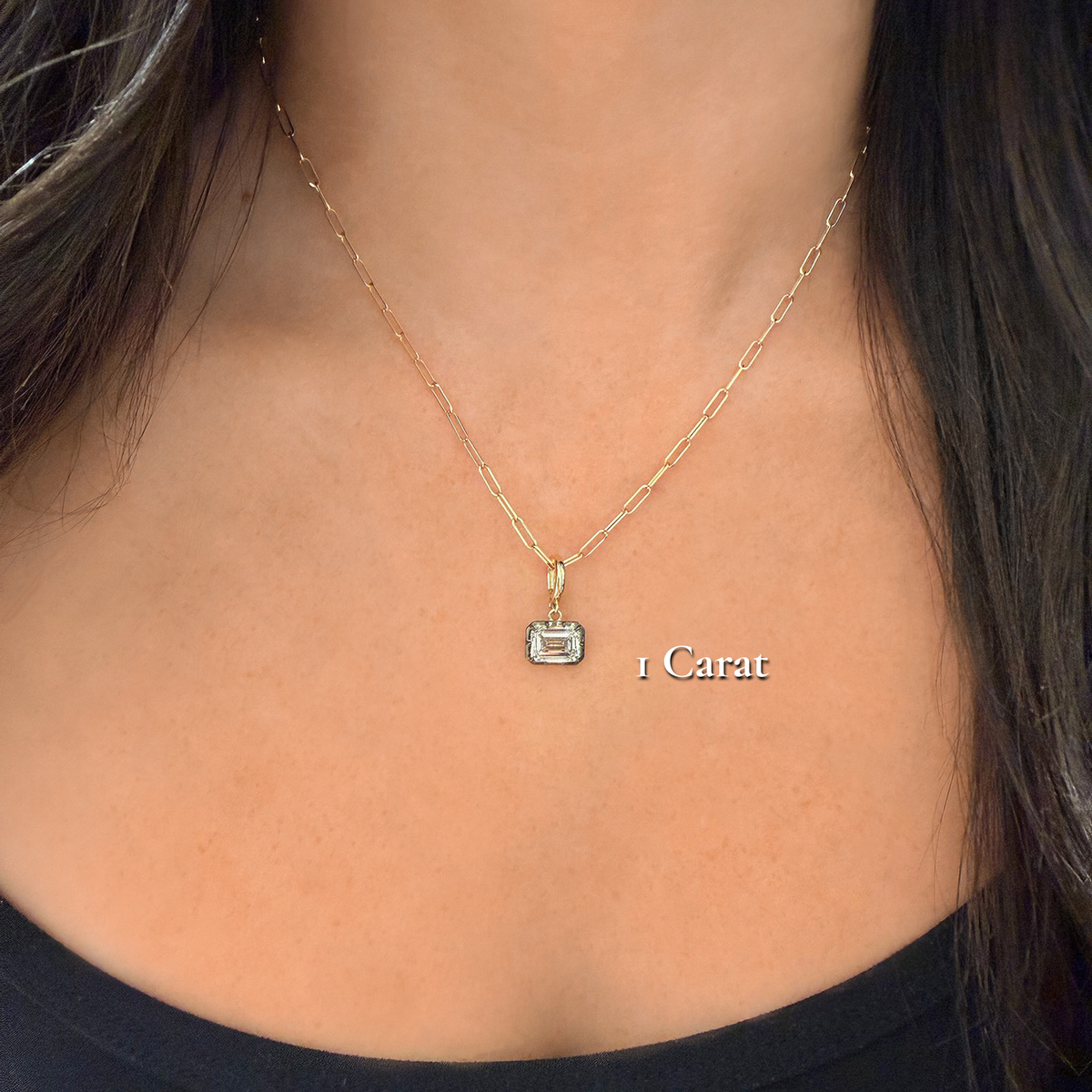 Georgian East-West Emerald Lab Diamond Paperclip Necklace