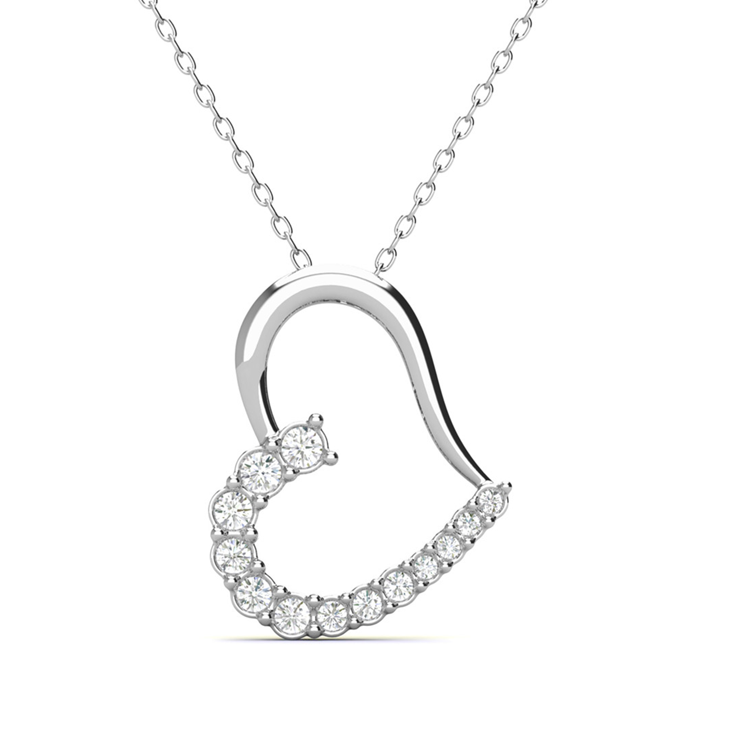 Capri 18k White Gold Plated Silver Heart Necklace with Swarovski Crystals