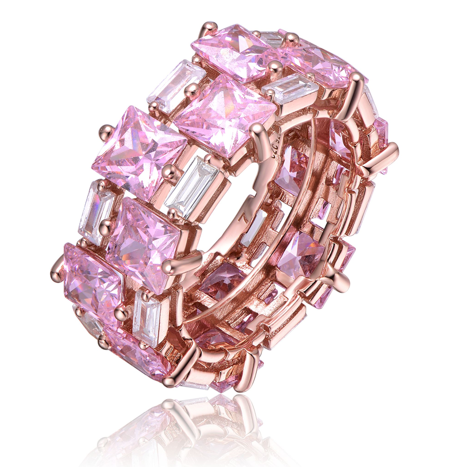 GV Sterling Silver 18k Rose Gold Plated with Pink Ice Cubic Zirconia