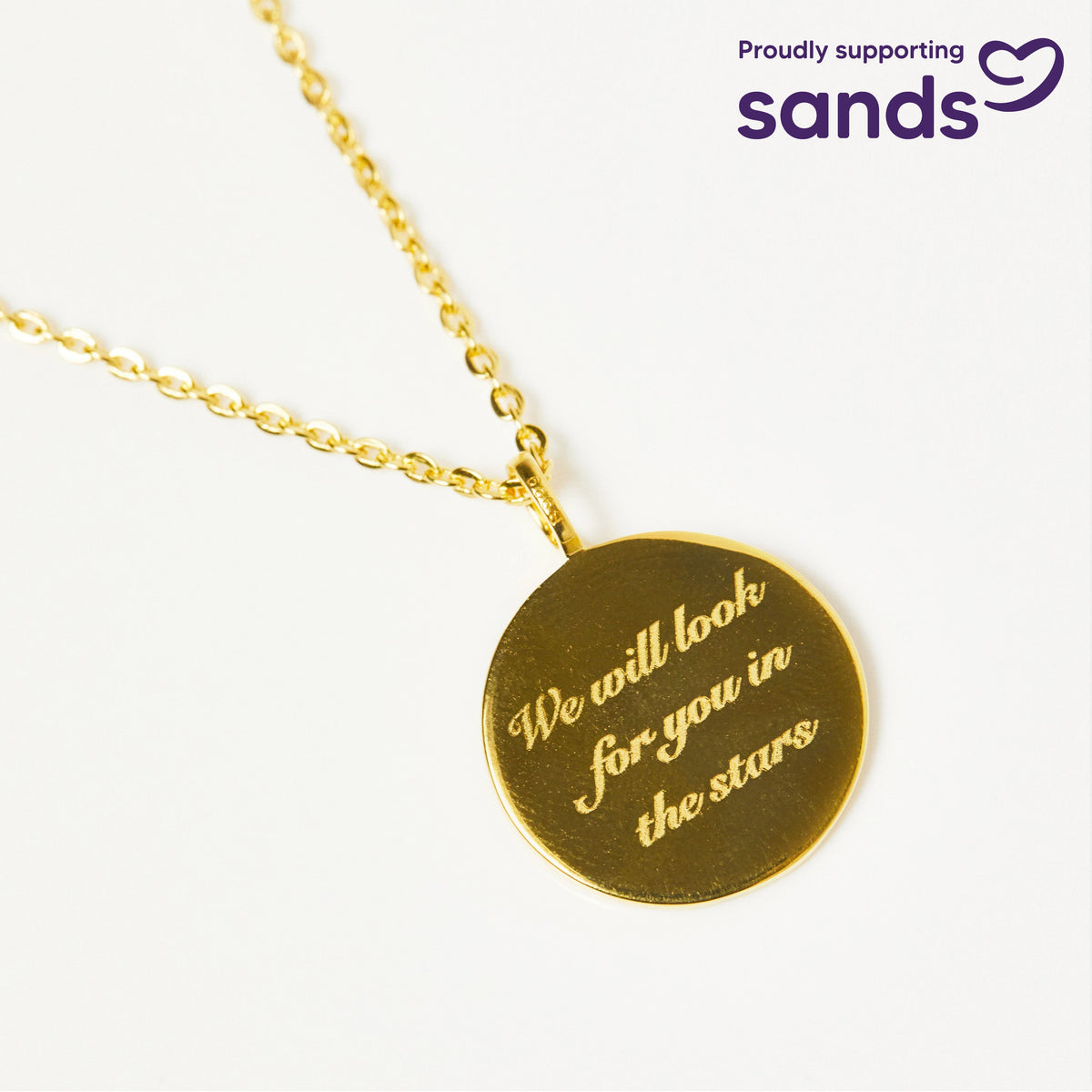 "We will look for you in the stars" Coin Necklace with Crescent Moon Charm