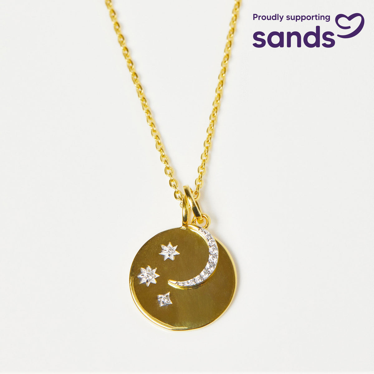 "We will look for you in the stars" Coin Necklace with Crescent Moon Charm