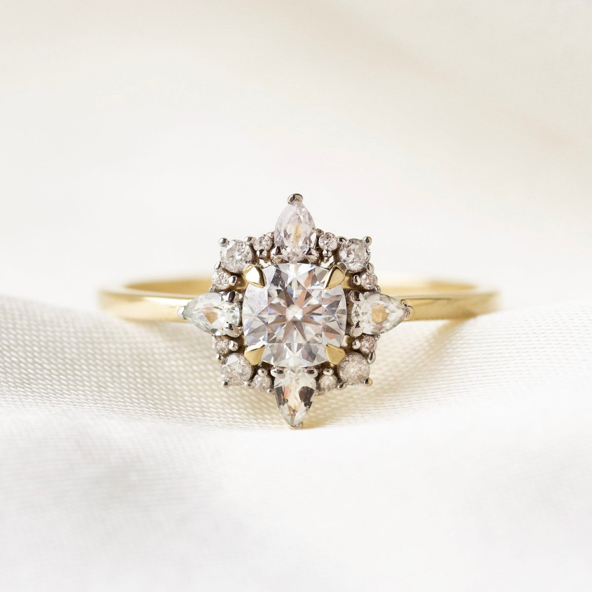 Daphne Moissanite, Sapphire & Diamond Ring