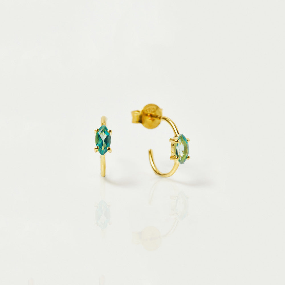 Marquise Shape Fern Green Topaz Claw Set Hoops