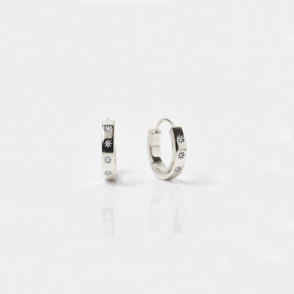 Star Set Diamond Huggie Hoops