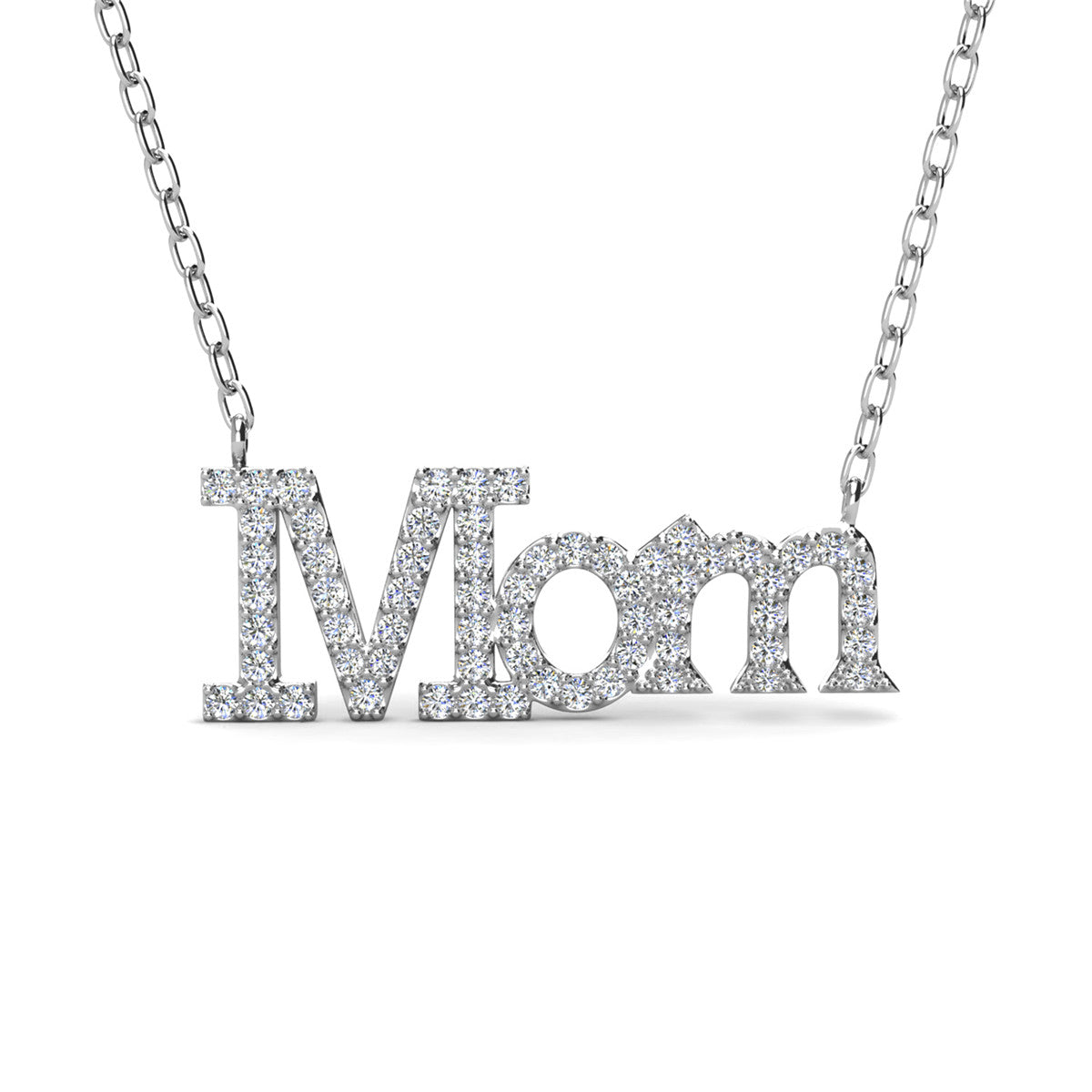 Carrie 18k White Gold Plated Mom Necklace with Swarovski Crystals