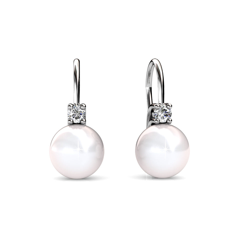 Cassie 18k White Gold Plated Pearl Drop Earrings with Swarovski Crystals