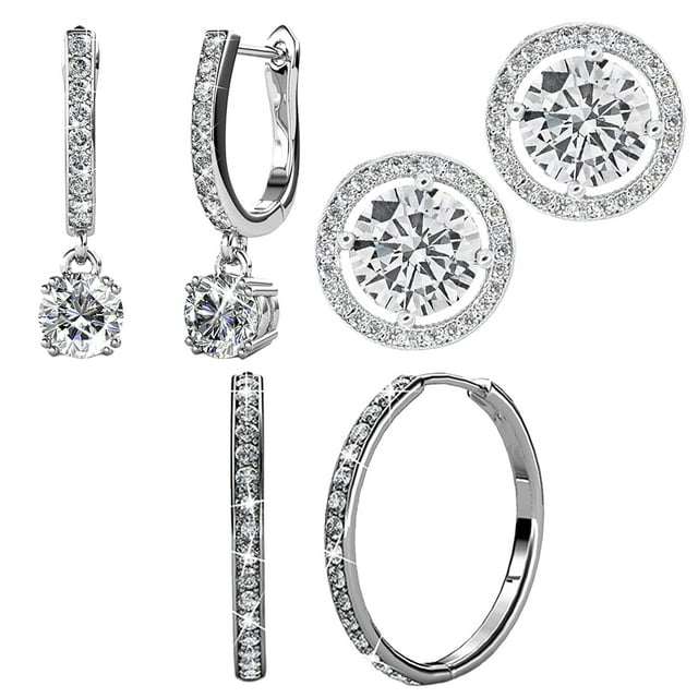 Cate & Chloe Earrings Pack of 3 - Bianca, McKenzie, Ariel 18k White Gold Plated Earrings