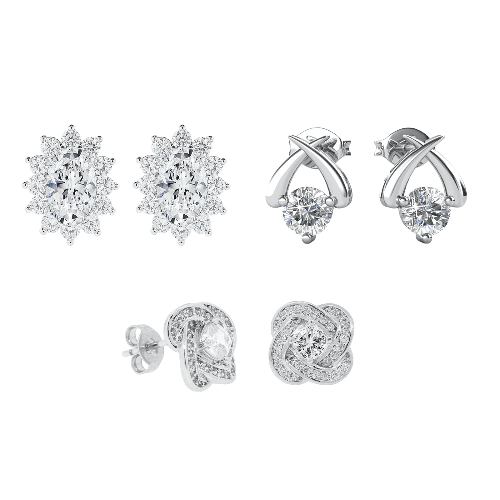Cate & Chloe Earrings Pack of 3 - Eloise, Stella, Sage 18k White Gold Plated Stud Earrings