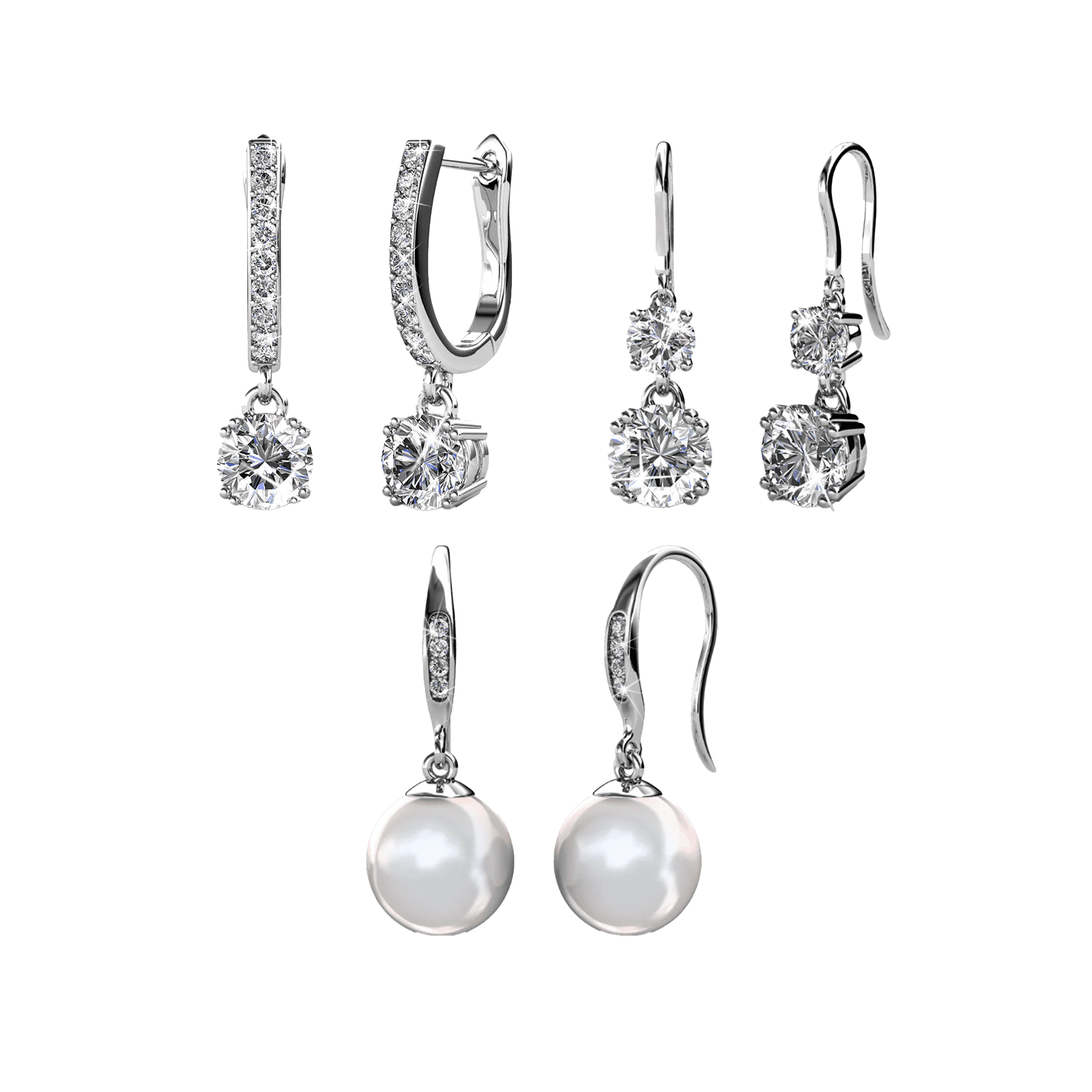 Cate & Chloe Earrings Pack of 3 - McKenzie, Kadence, Betty 18k White Gold Plated Drop Earrings