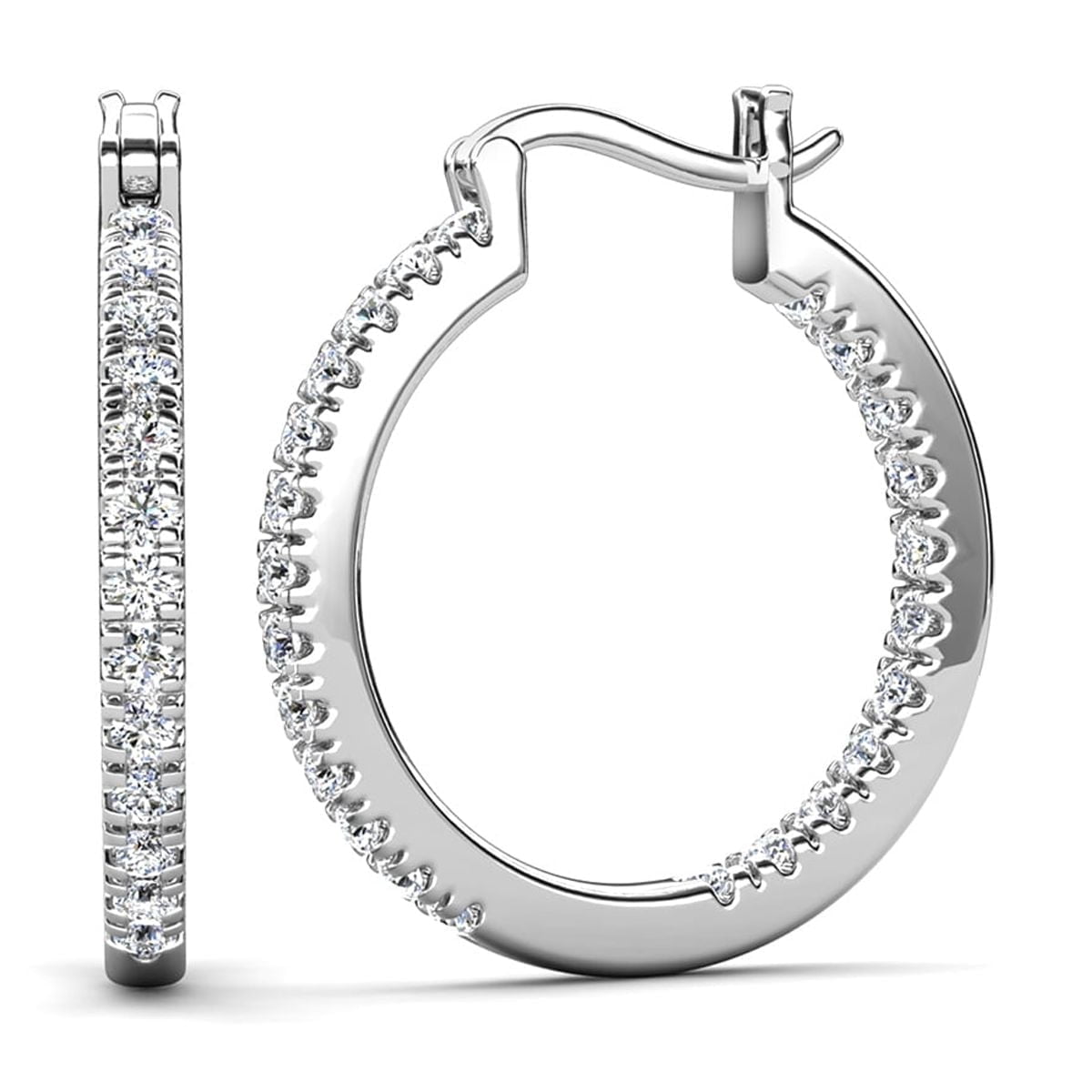 Margot 18k White Gold Plated 24mm Hoop Earrings with Simulated Diamond