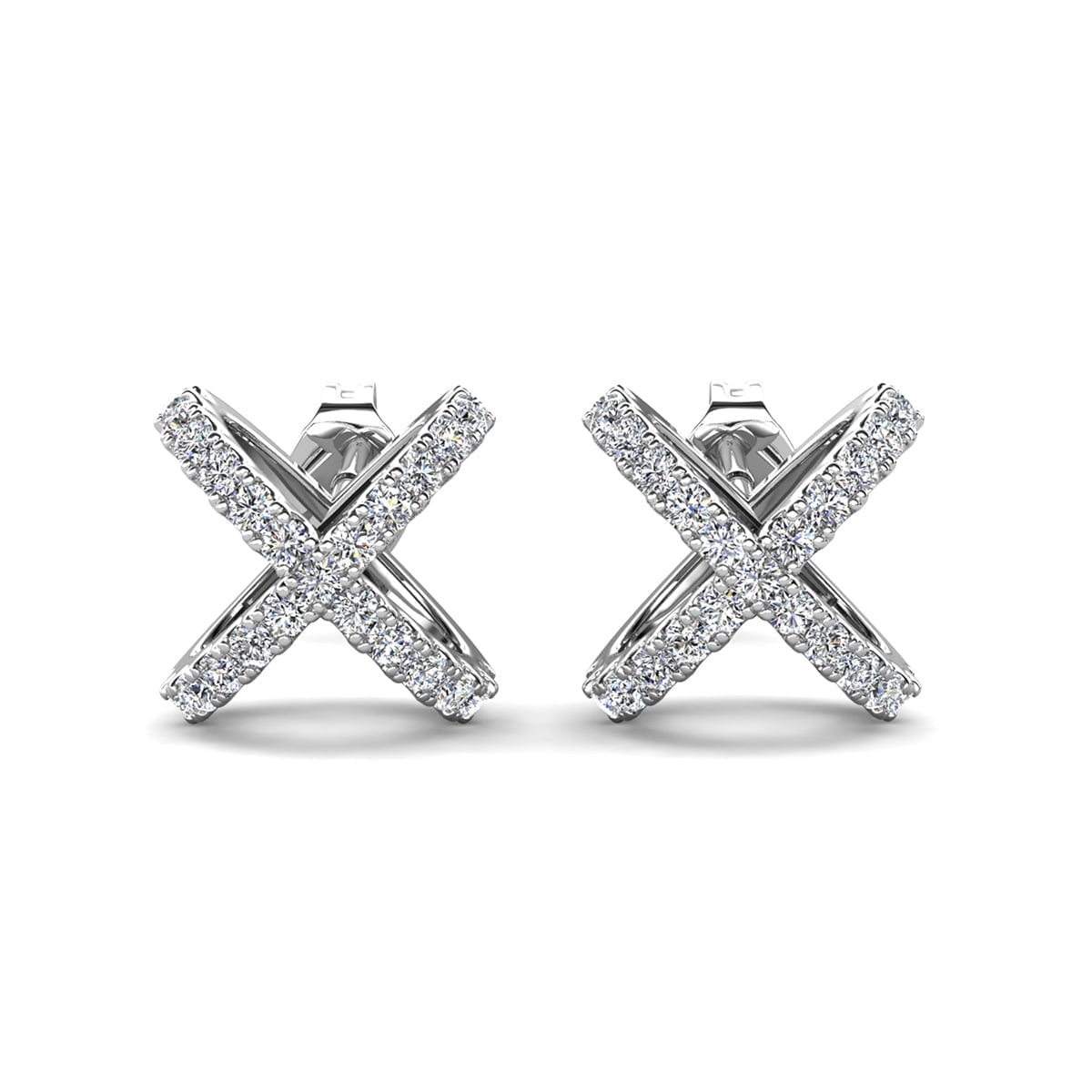 Paige 18k White Gold X-Ring Pave Stud Earrings with Simulated Diamond Crystals
