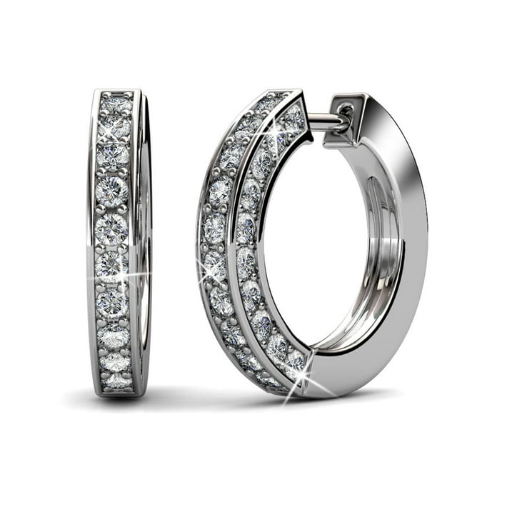 Viviana 18k White Gold Plated 17mm Hoop Earrings with Swarovski Crystals