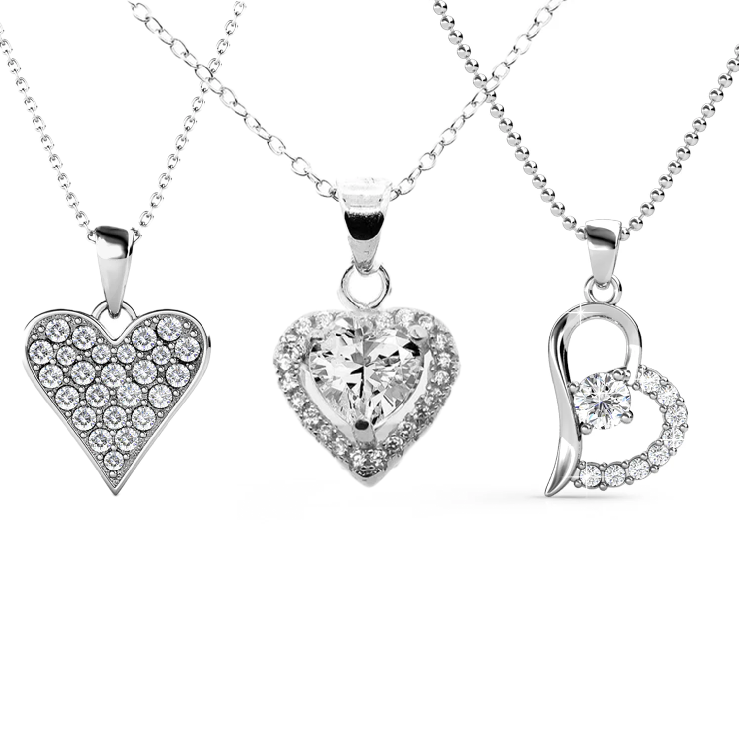 Cate & Chloe Necklace Pack of 3 - Cecilia, Amora, Laila 18k White Gold Plated Necklace
