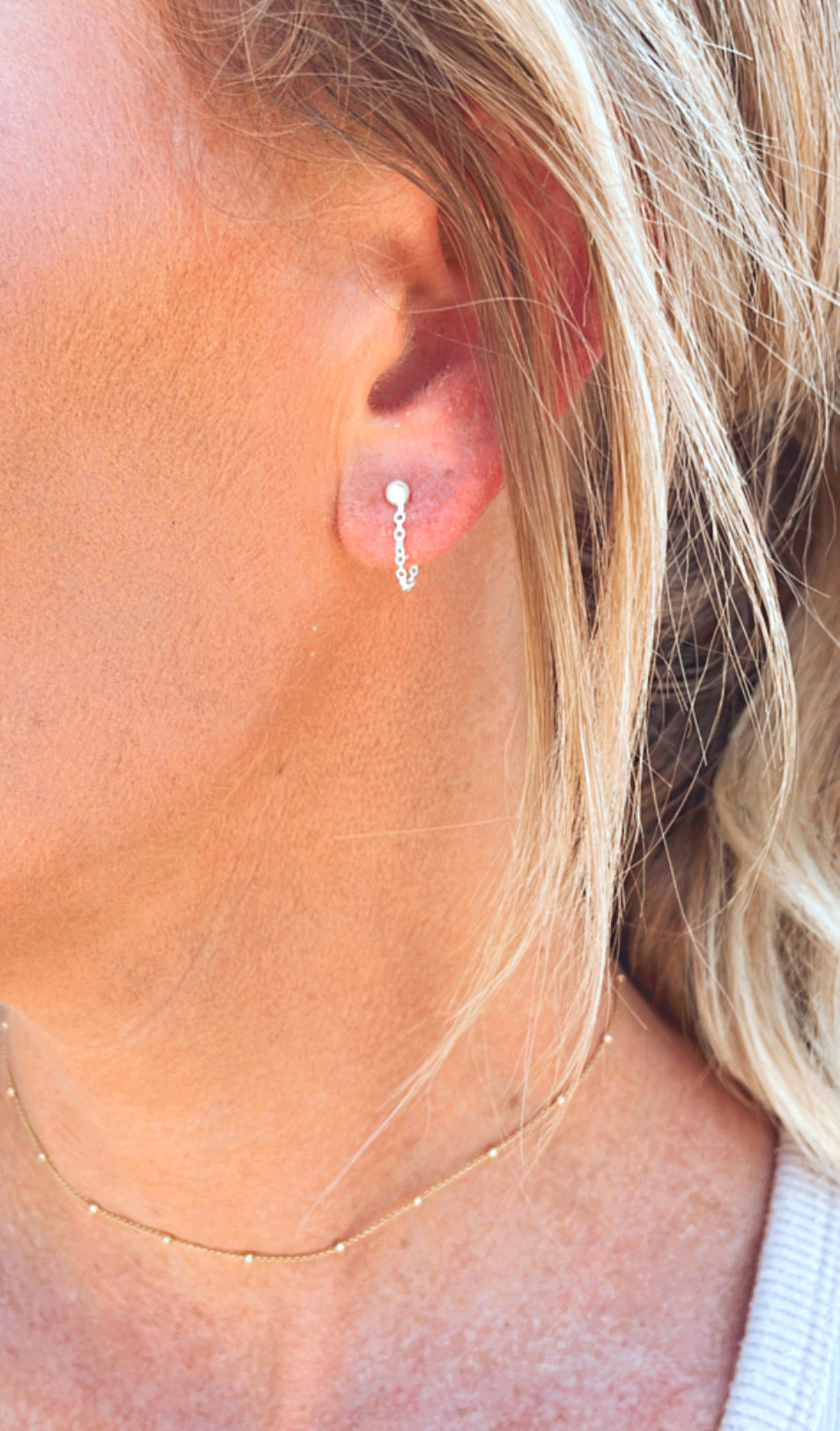 Chain Earrings - Ball Stud Earrings With Chain