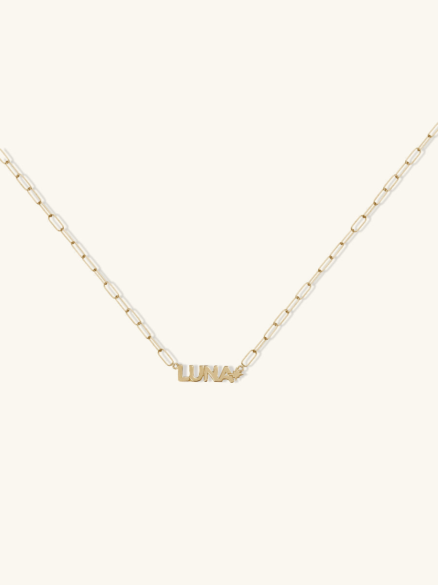 14K Gold Vermeil Nameplate Necklace With Harper Chain