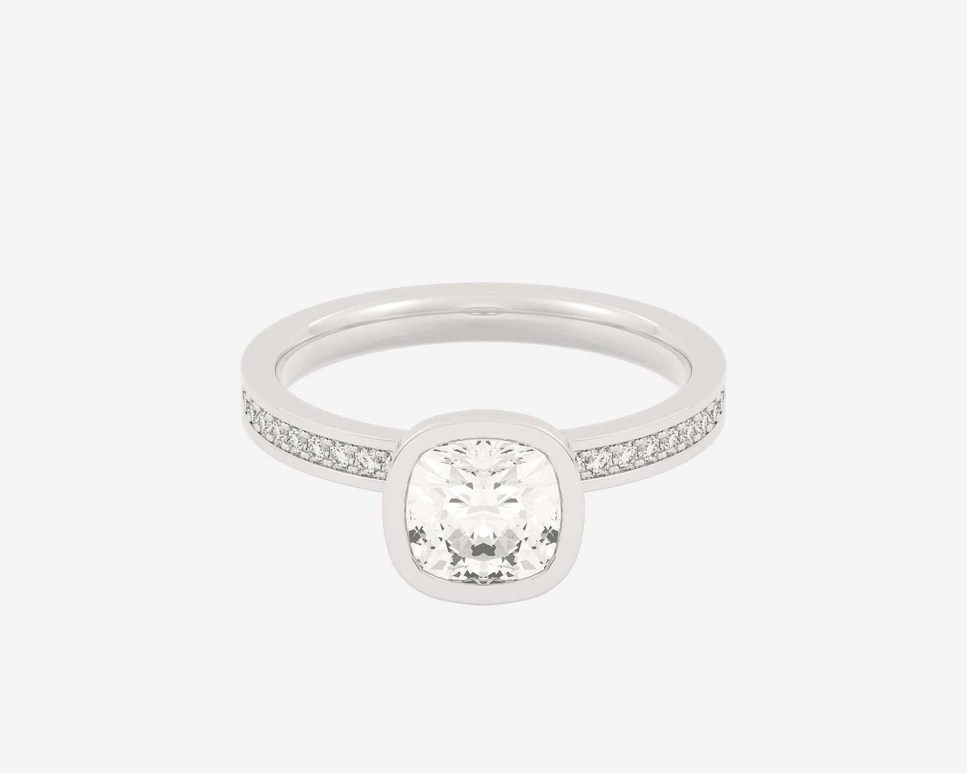 The Channel Eternity Bezel Solitaire — Cushion
