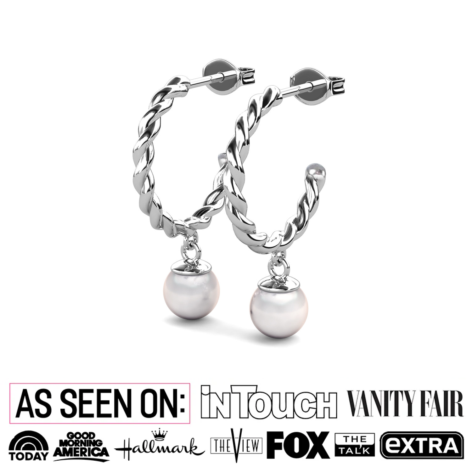 Cheyanne 18k White Gold Plated Twisted Half Hoop Drop Pearl Earrings