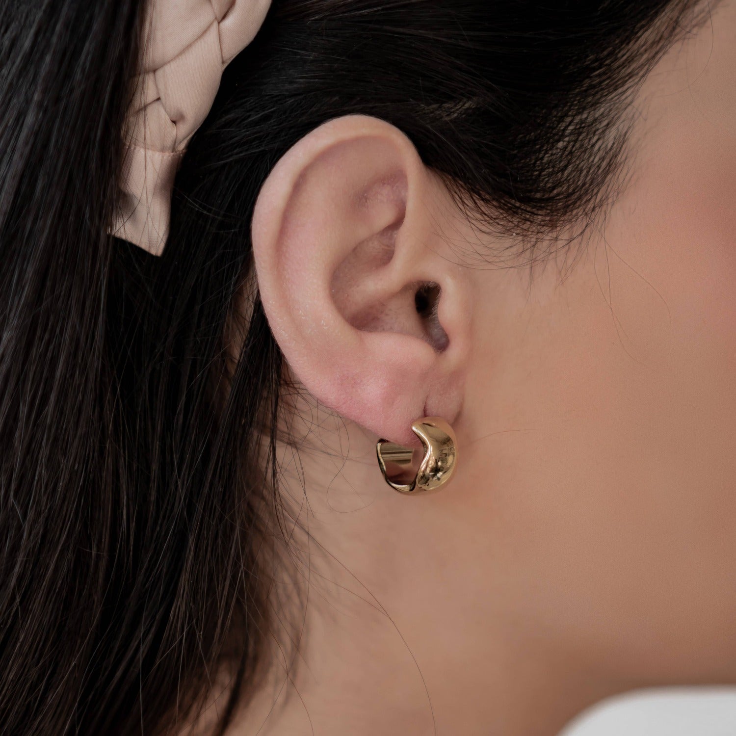 Chubby Wavy Hoop Earrings Stainless Steel