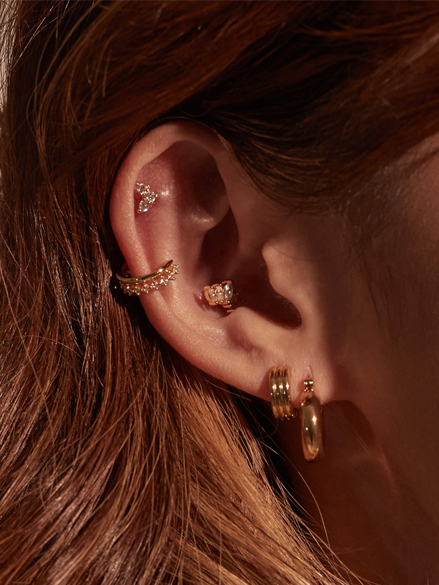 Triple Band Gold 8mm Baby Huggie Earrings