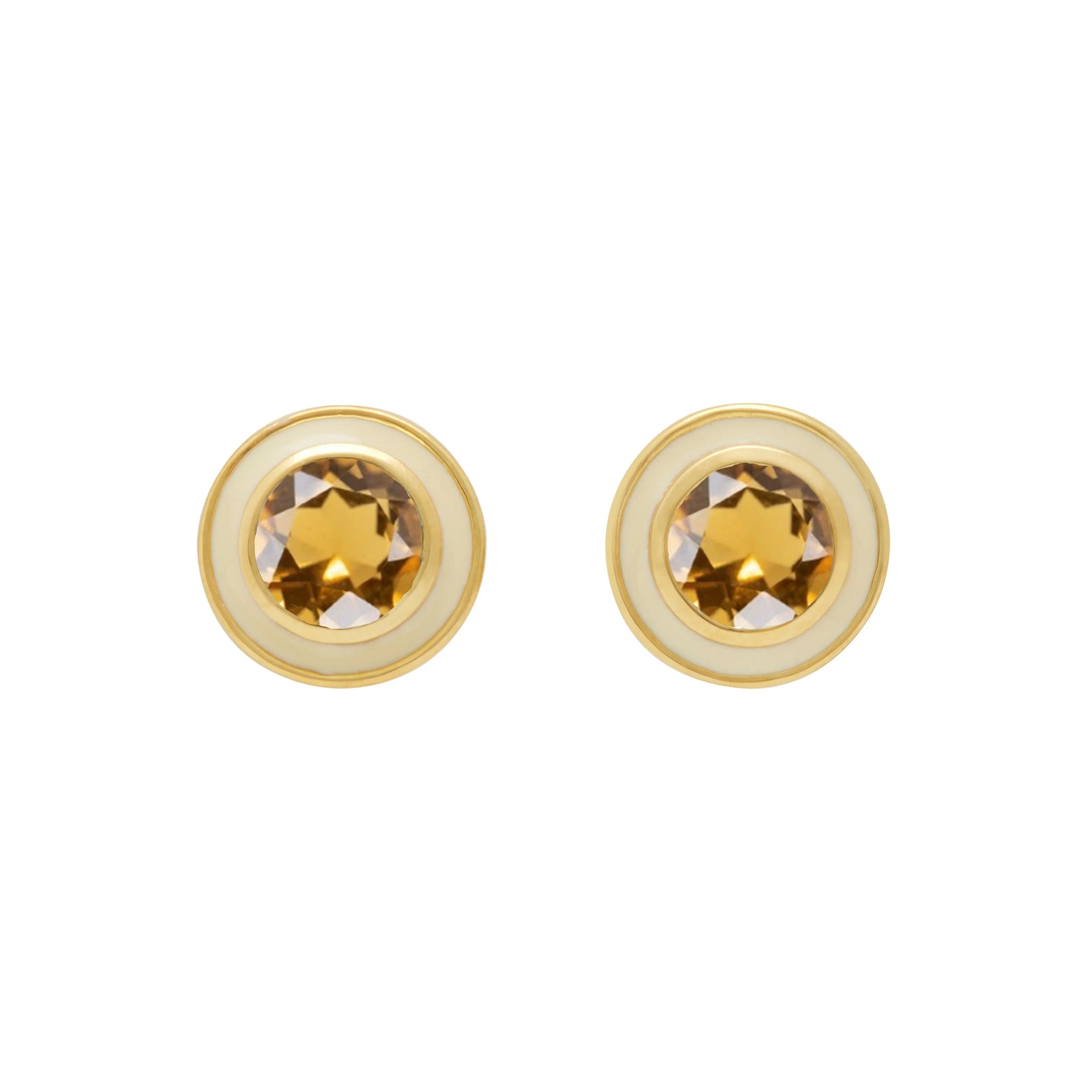 Citrine and Cream Enamel Stud Earrings