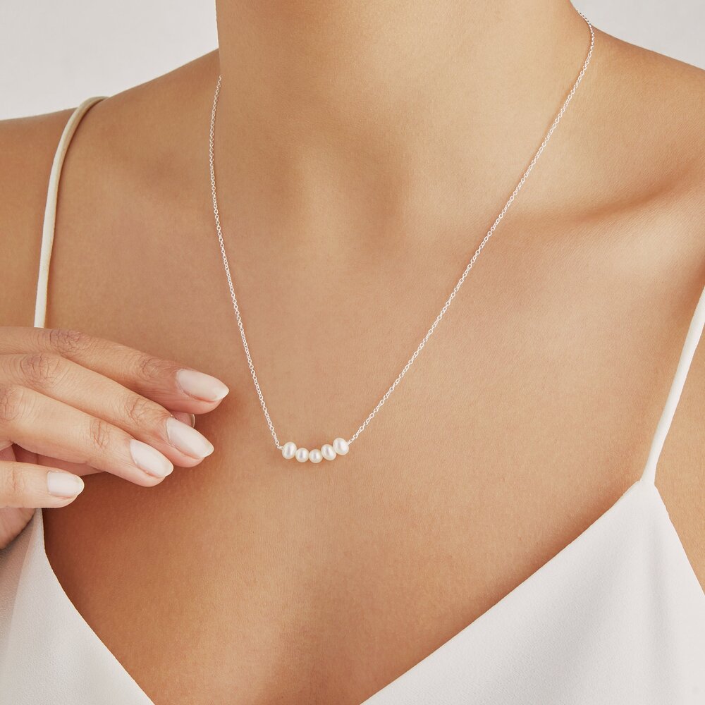 Silver Pearl Cluster Necklace