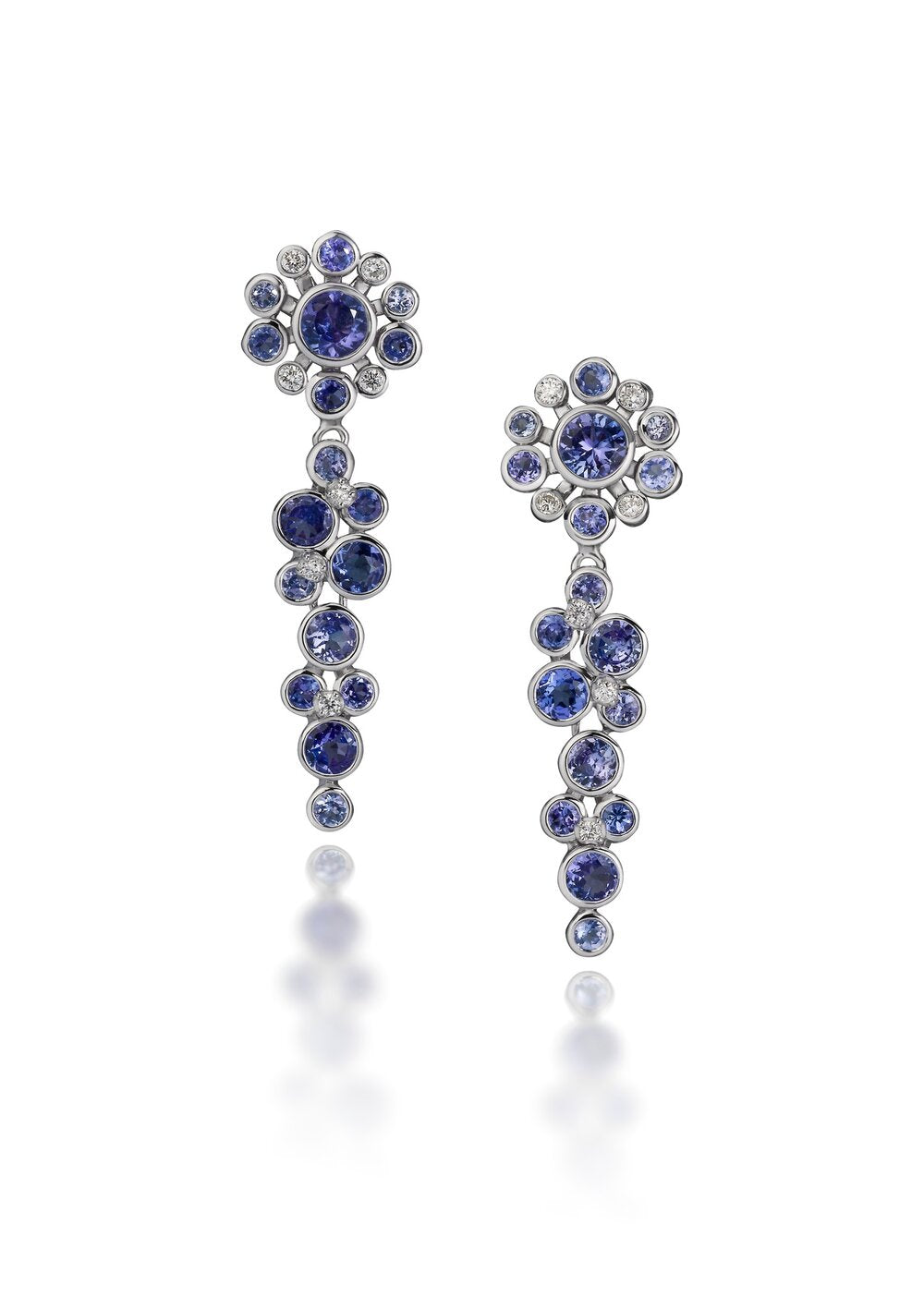 Halo Cluster Mix And Match Earrings With Sapphires, Tanzanites & Diamonds