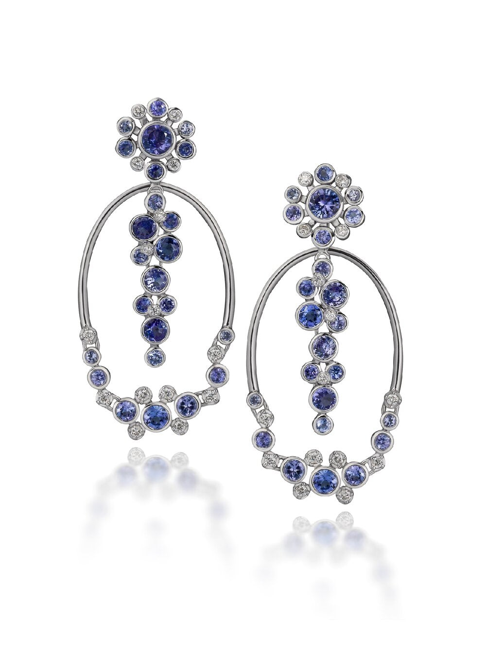 Halo Cluster Mix And Match Earrings With Sapphires, Tanzanites & Diamonds