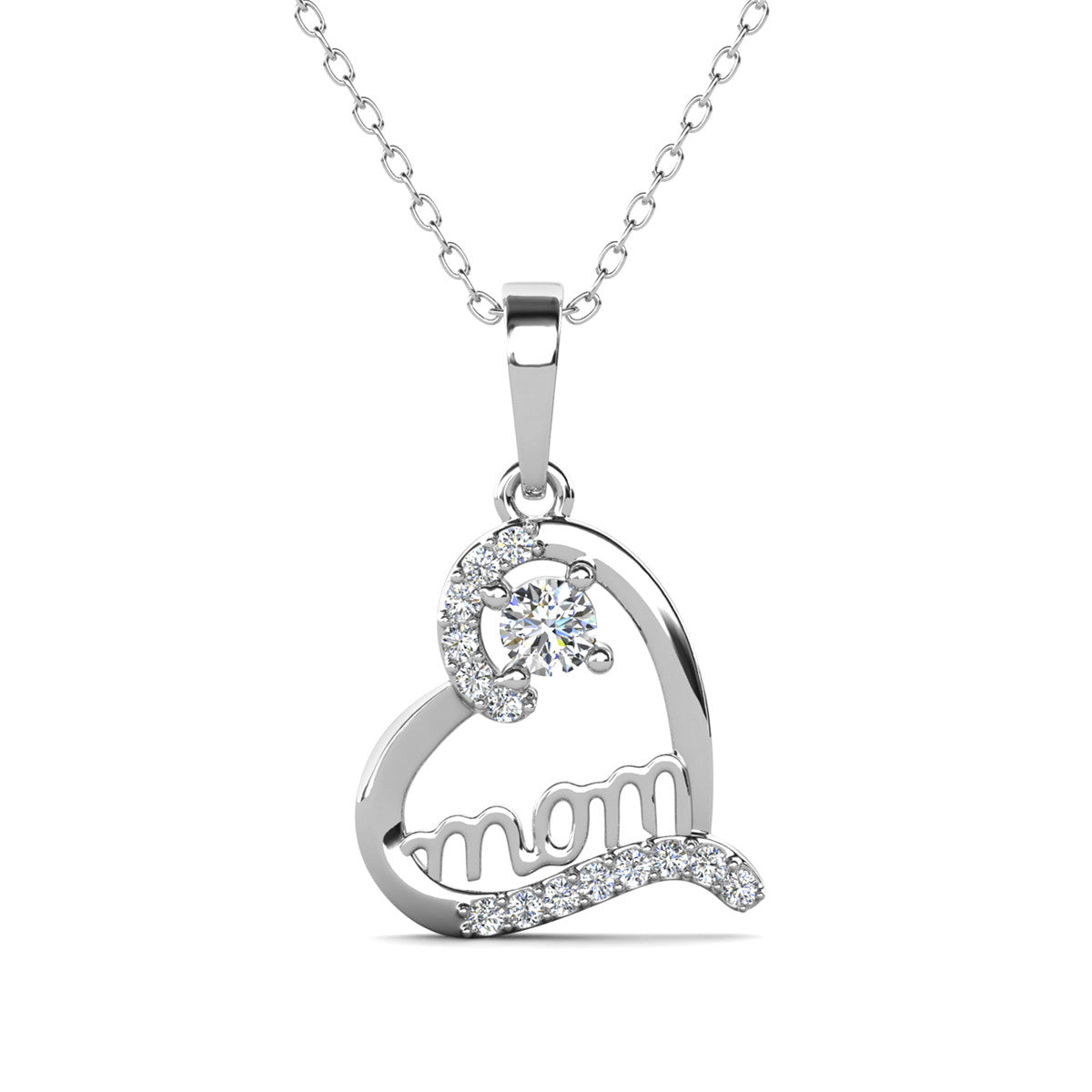 Thelma 18k White Gold Plated Mom Heart Necklace with Simulated Diamond Crystals