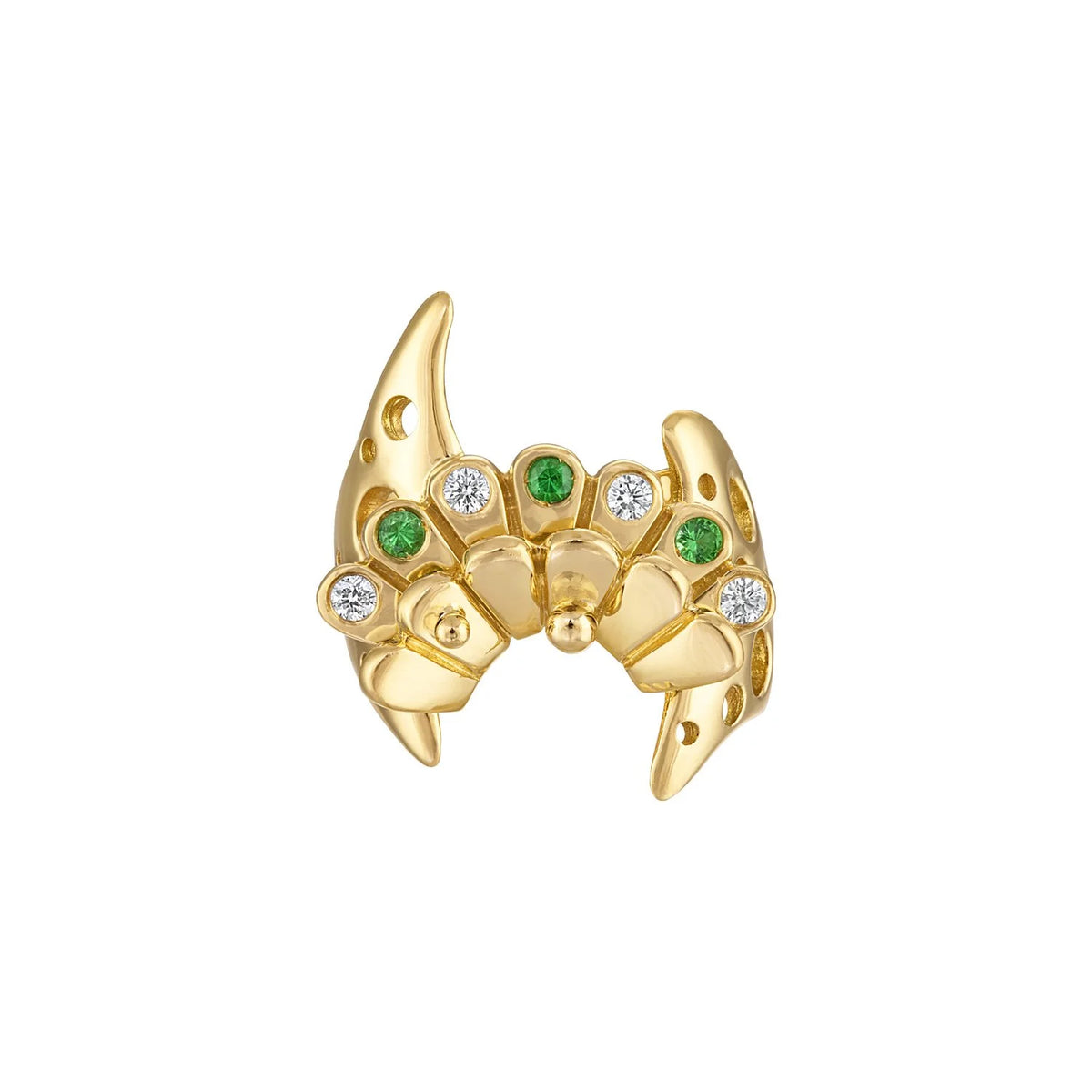 Peacock Sculptural 18K Gold Ring with Diamonds & Tsavorites