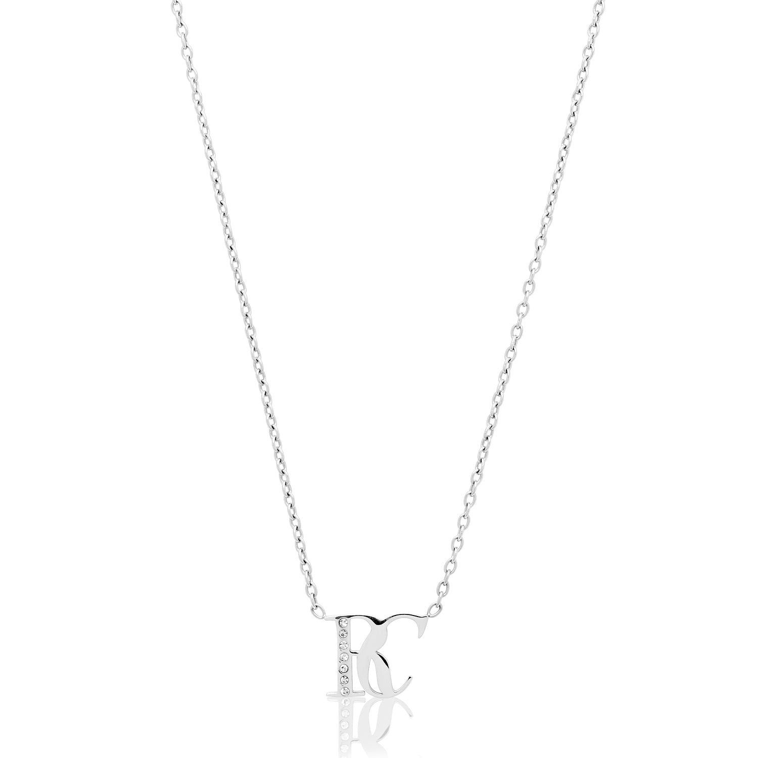Double Initial Crystal Necklace (Silver)
