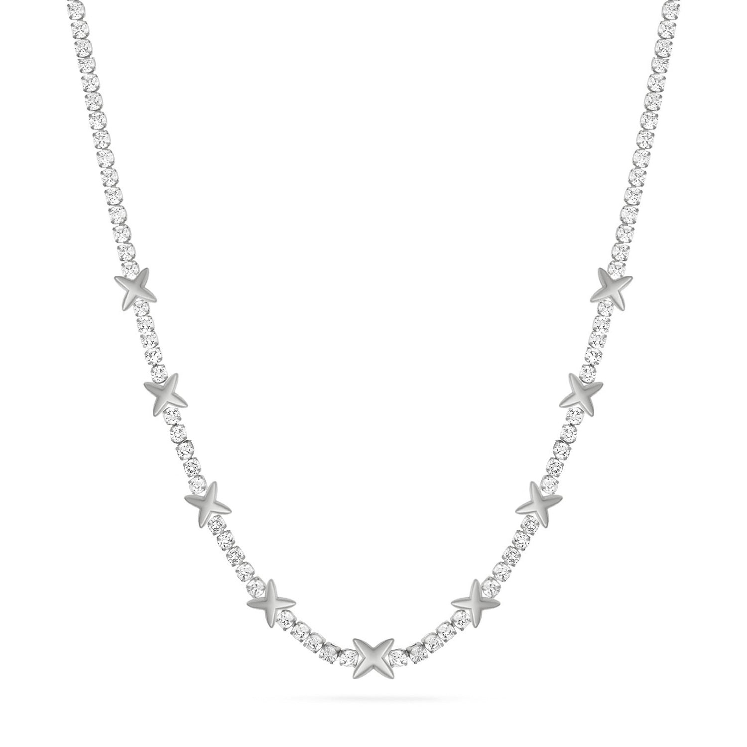 Crystal Fixed Charm Necklace (Silver)