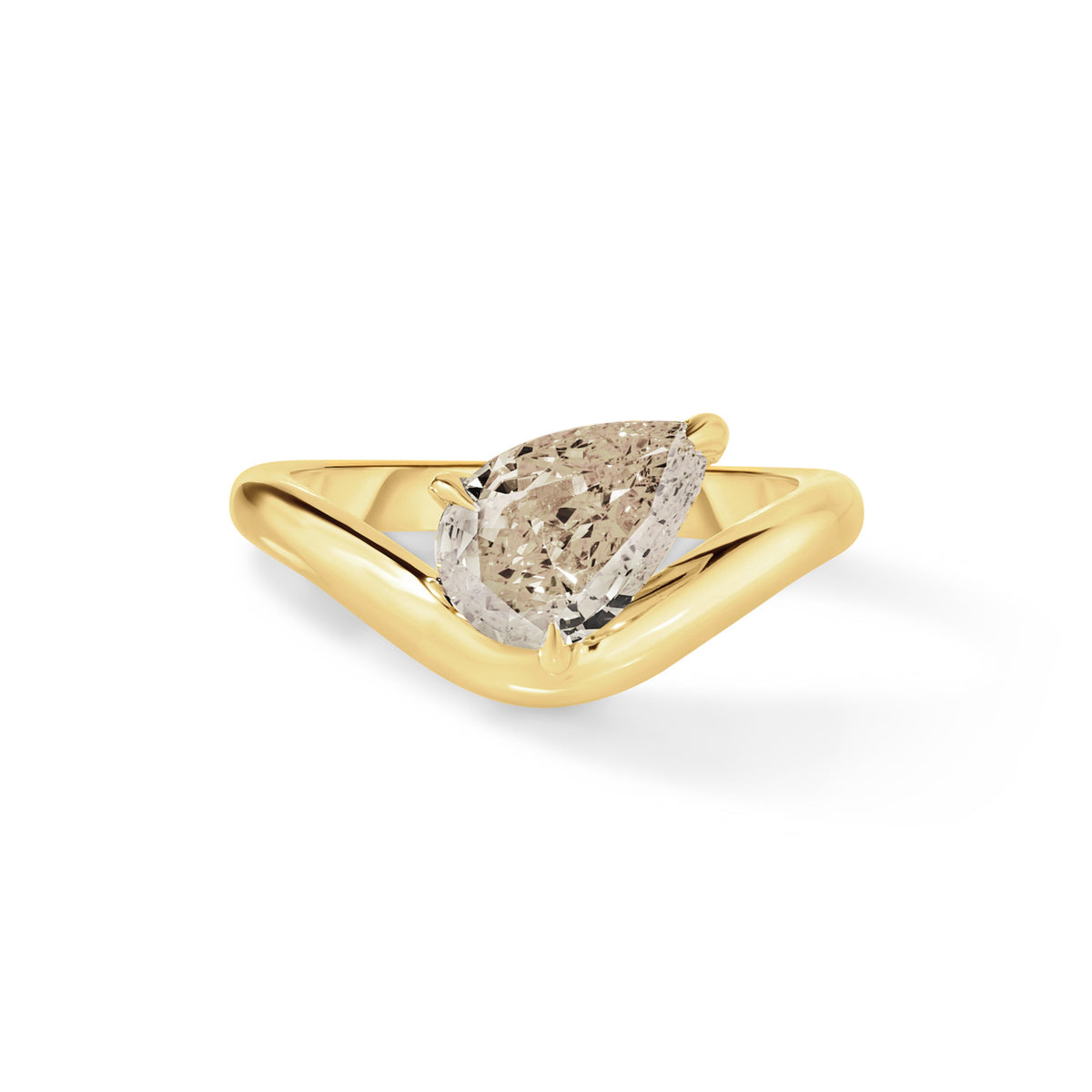 Curved Pear Champagne Diamond Pinky Ring