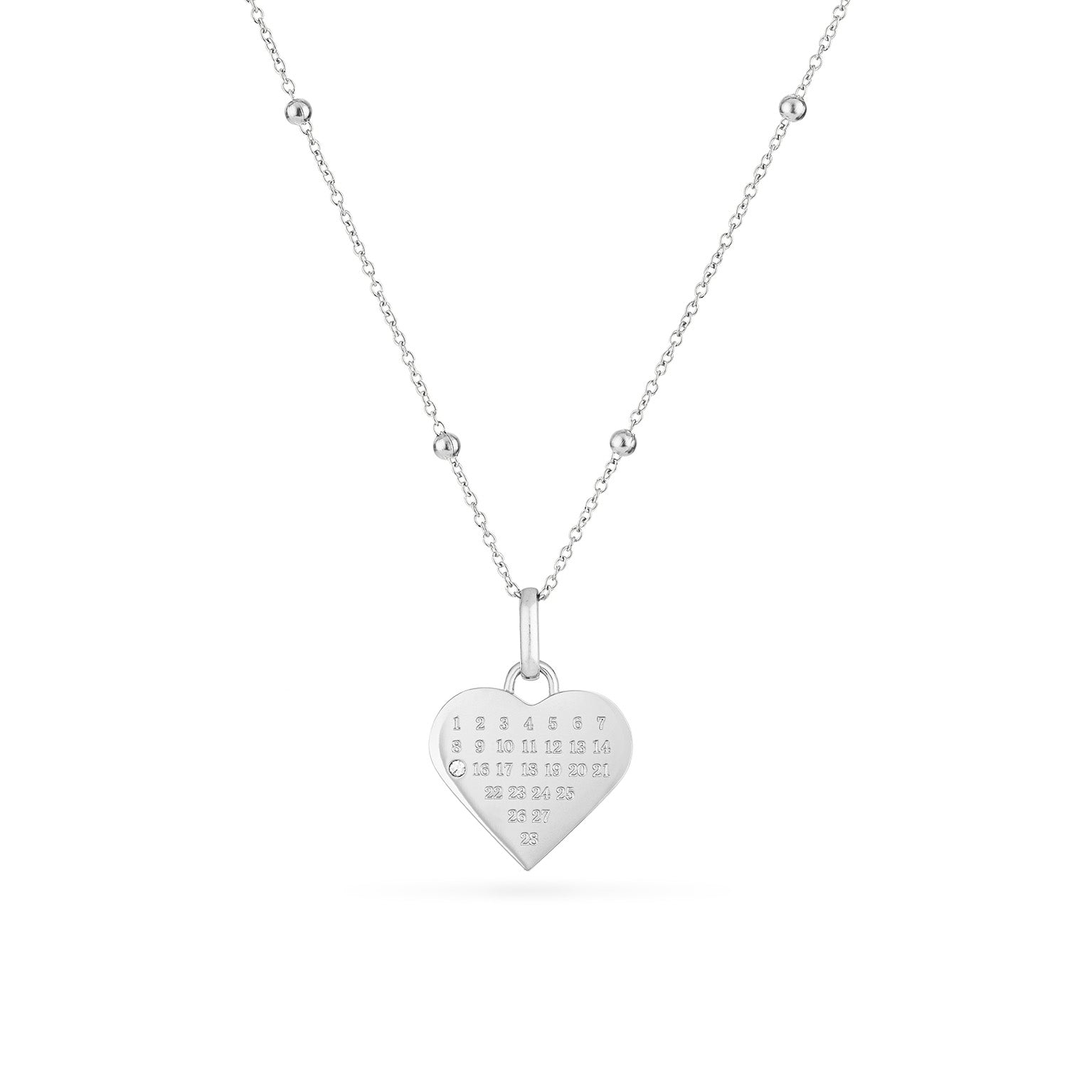 Custom Heart Calendar Necklace (Silver)