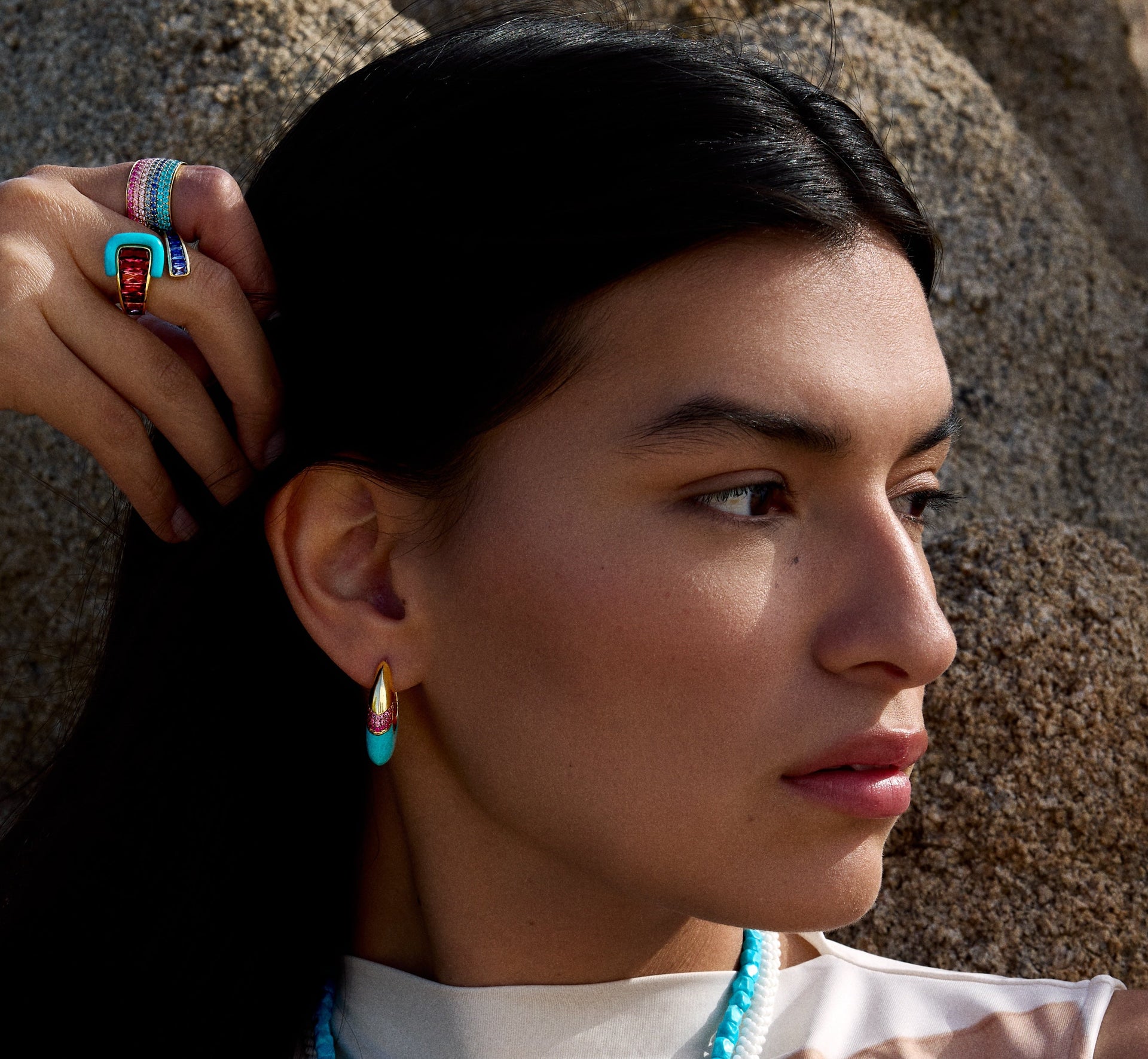 Ombre Oval Earring - Pink Sapphire, Turquoise