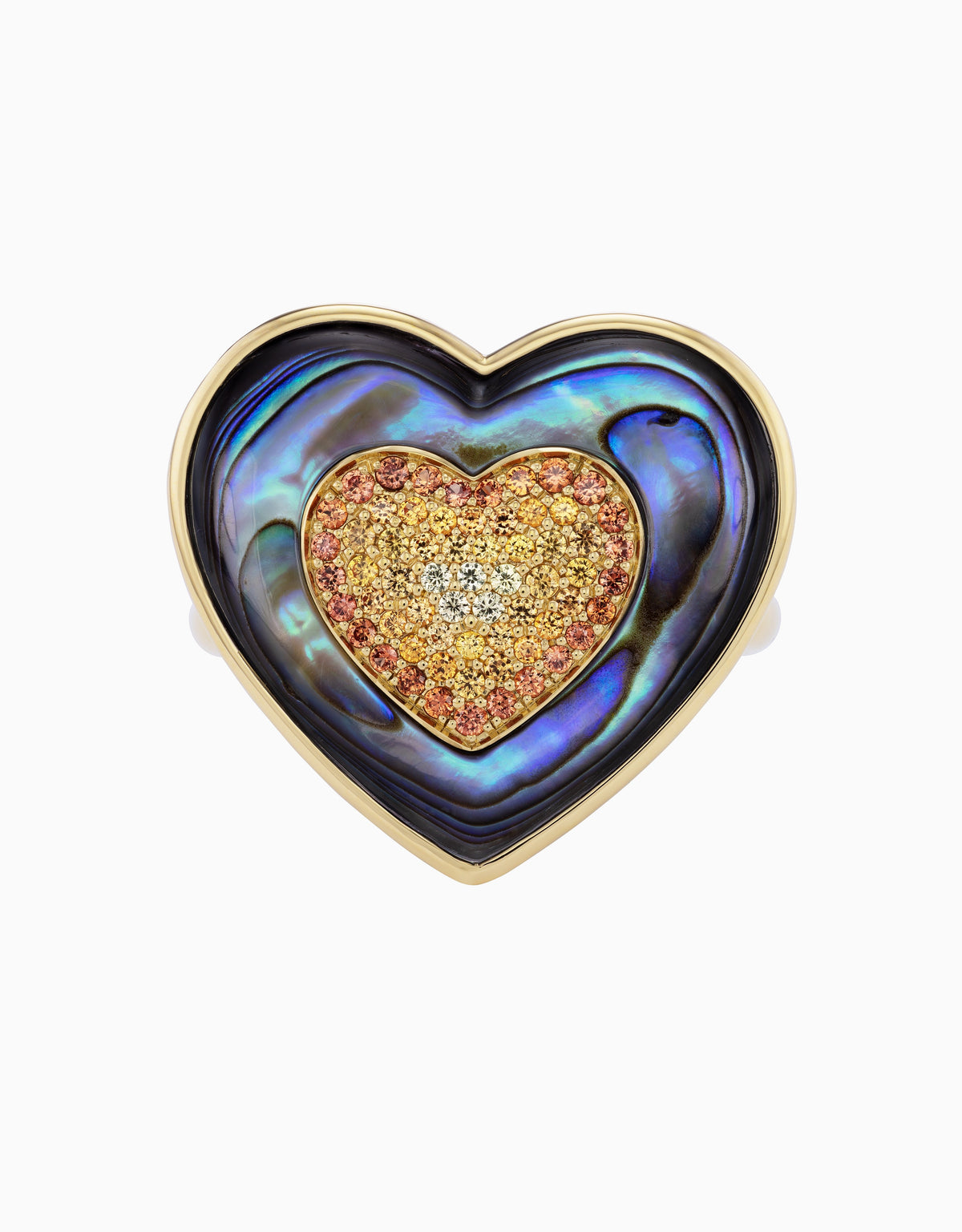 Rock Heart Ring - Yellow Sapphire, Abalone
