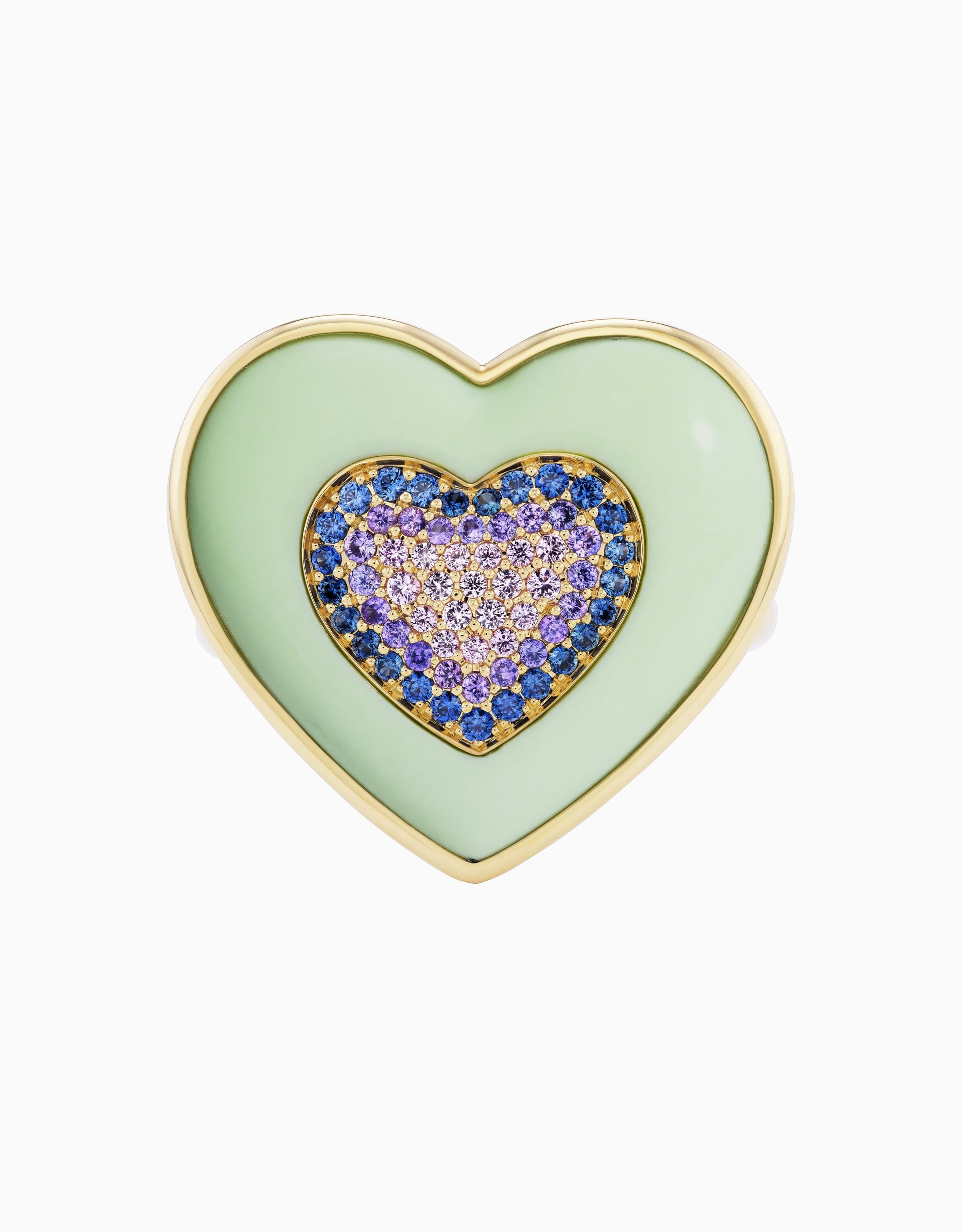 Rock heart Ring - Sapphire, Lemon Chrysoprase