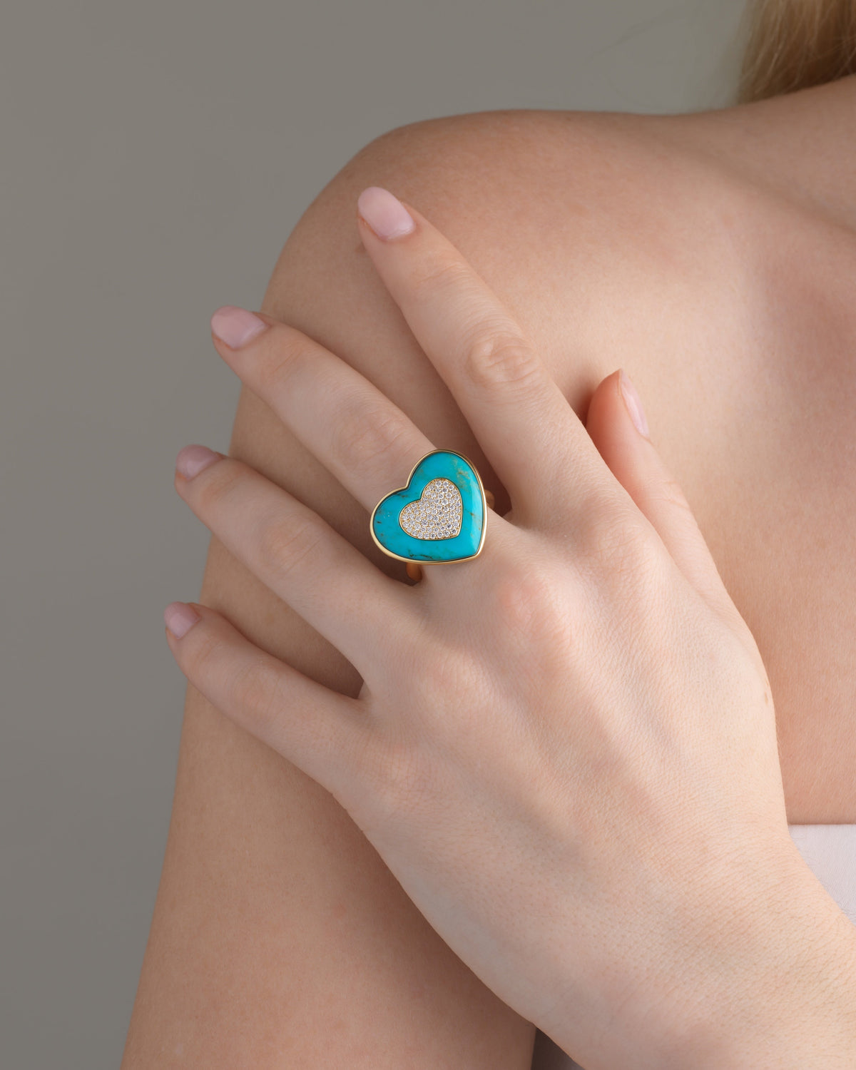 Rock Heart Ring - Diamond, Turquoise