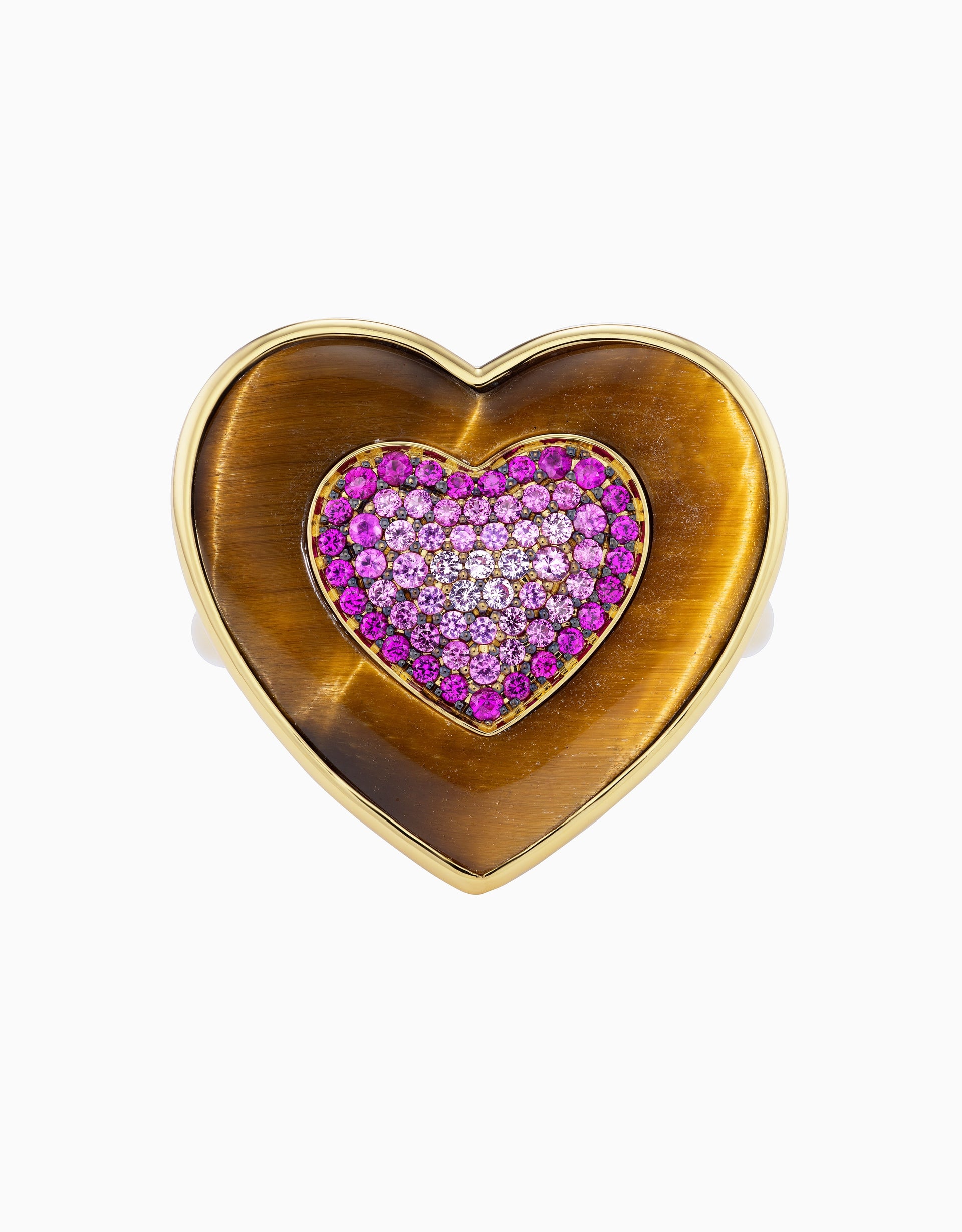 Rock Heart Ring - Pink Sapphire, Tiger's Eye