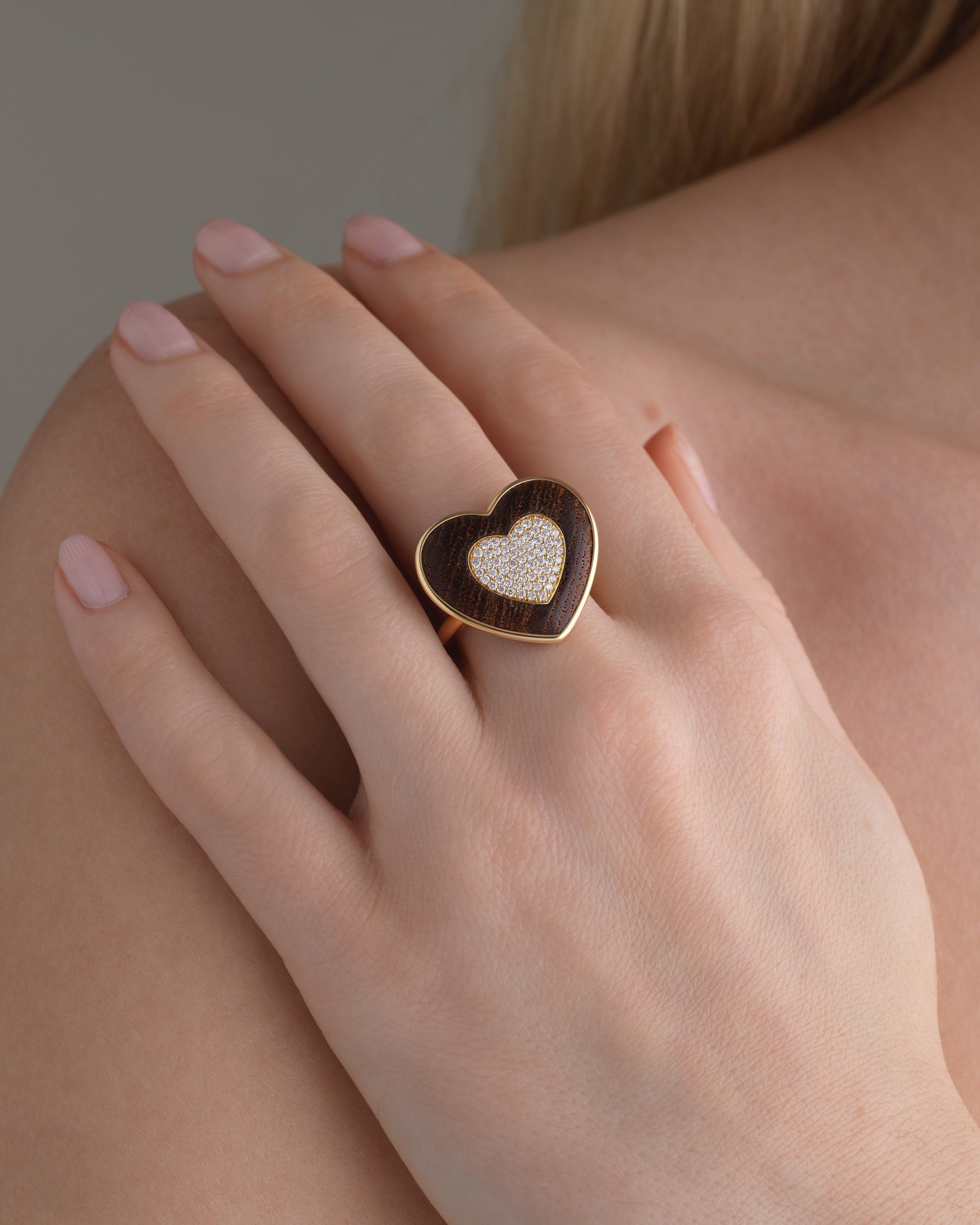 Rock Heart Ring - Diamond, Wood
