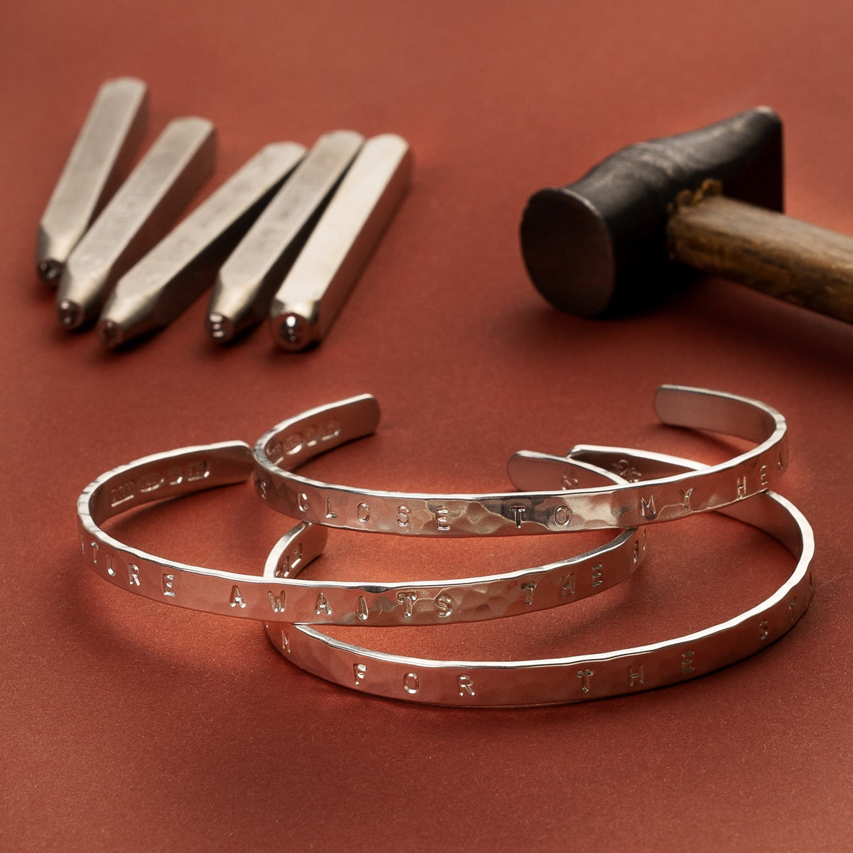 ‘You Are Enough’ Hand-Stamped Hammered Nomad Bangle