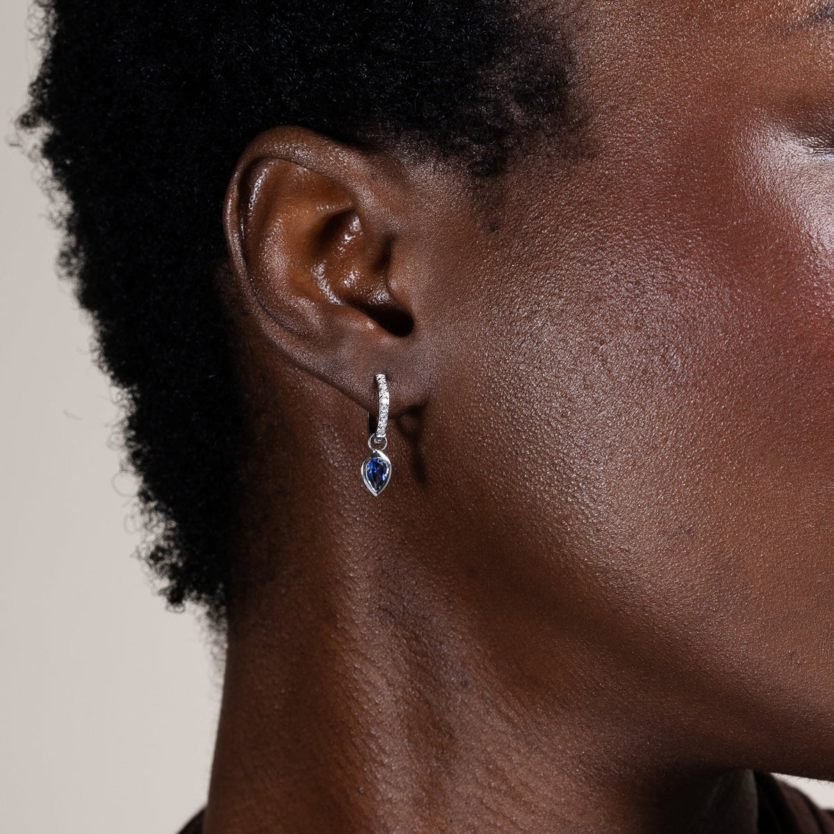 9k Diamond Stargazer Hoops with Blue Sapphire Tear Drops