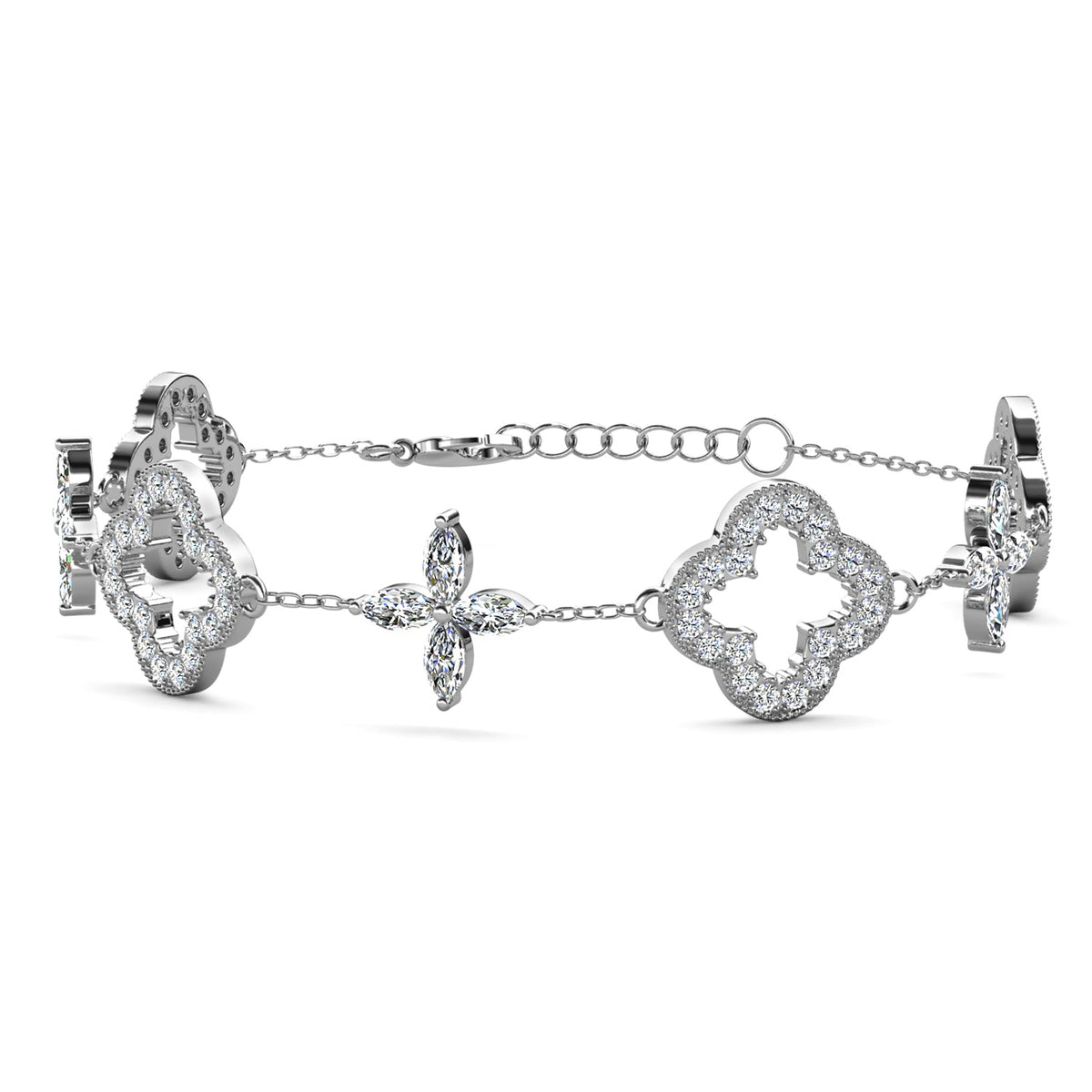 Samara 18k White Gold Plated Clover Station Bracelet with Swarovski Crystals