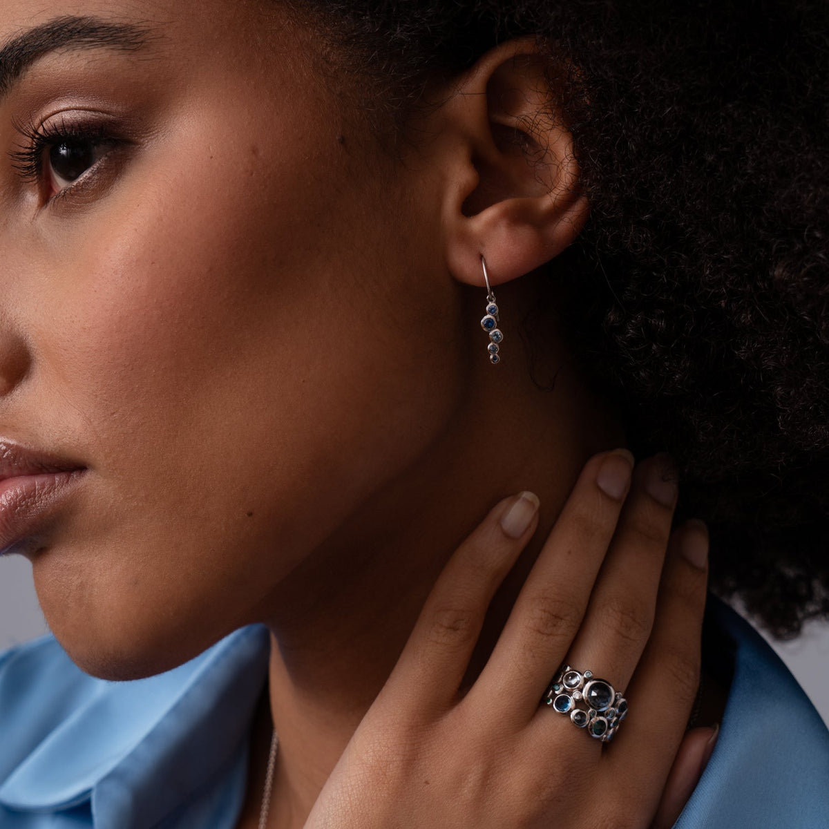 18k Gold Blue Sapphire & Aquamarine Cascade Earrings